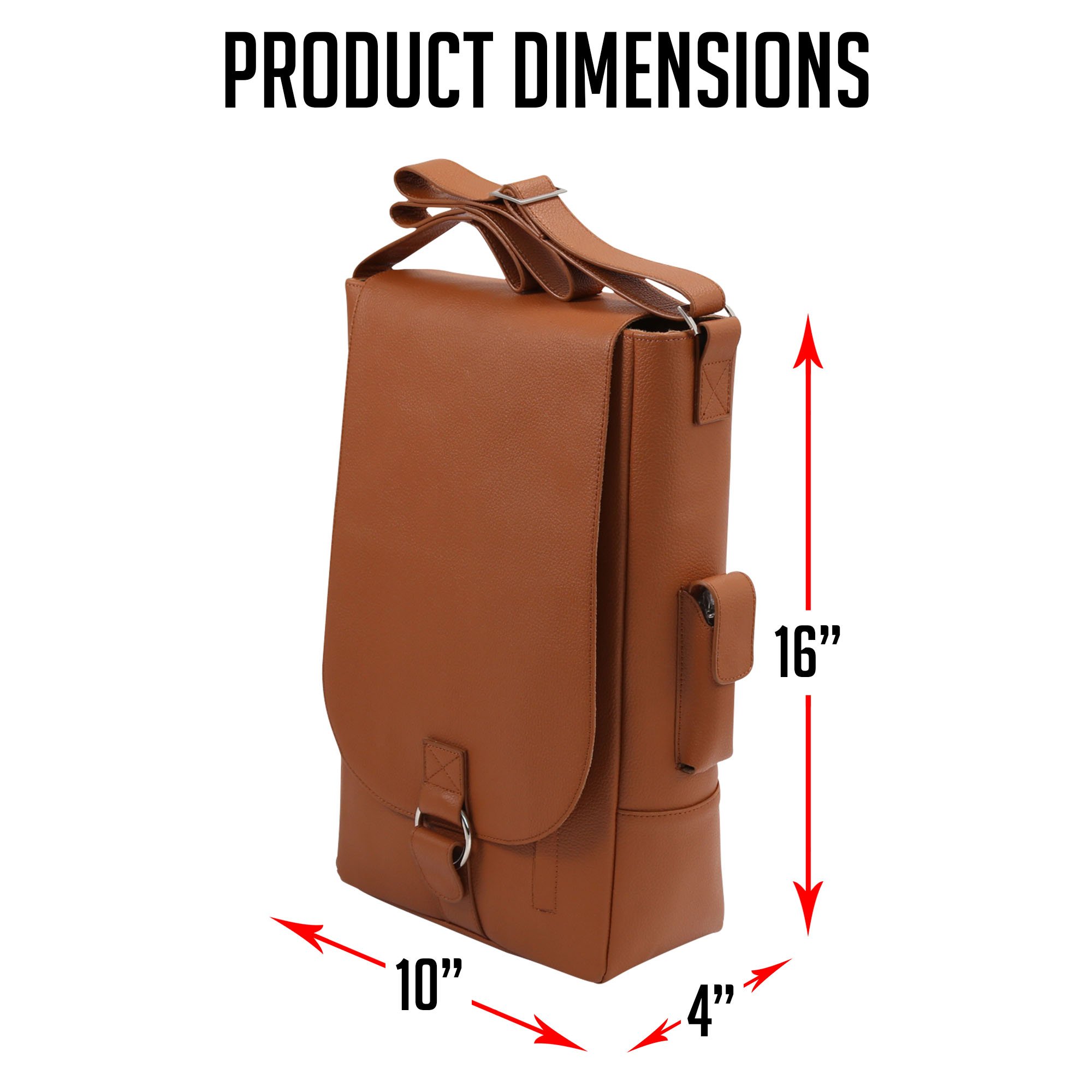 Vino2 Genuine Leather Wine Tote Bag - 2 Bottle Capacity Messenger Style Carrier (Brown) - Perfect for Picnics, Parties & Wine Tasting Events