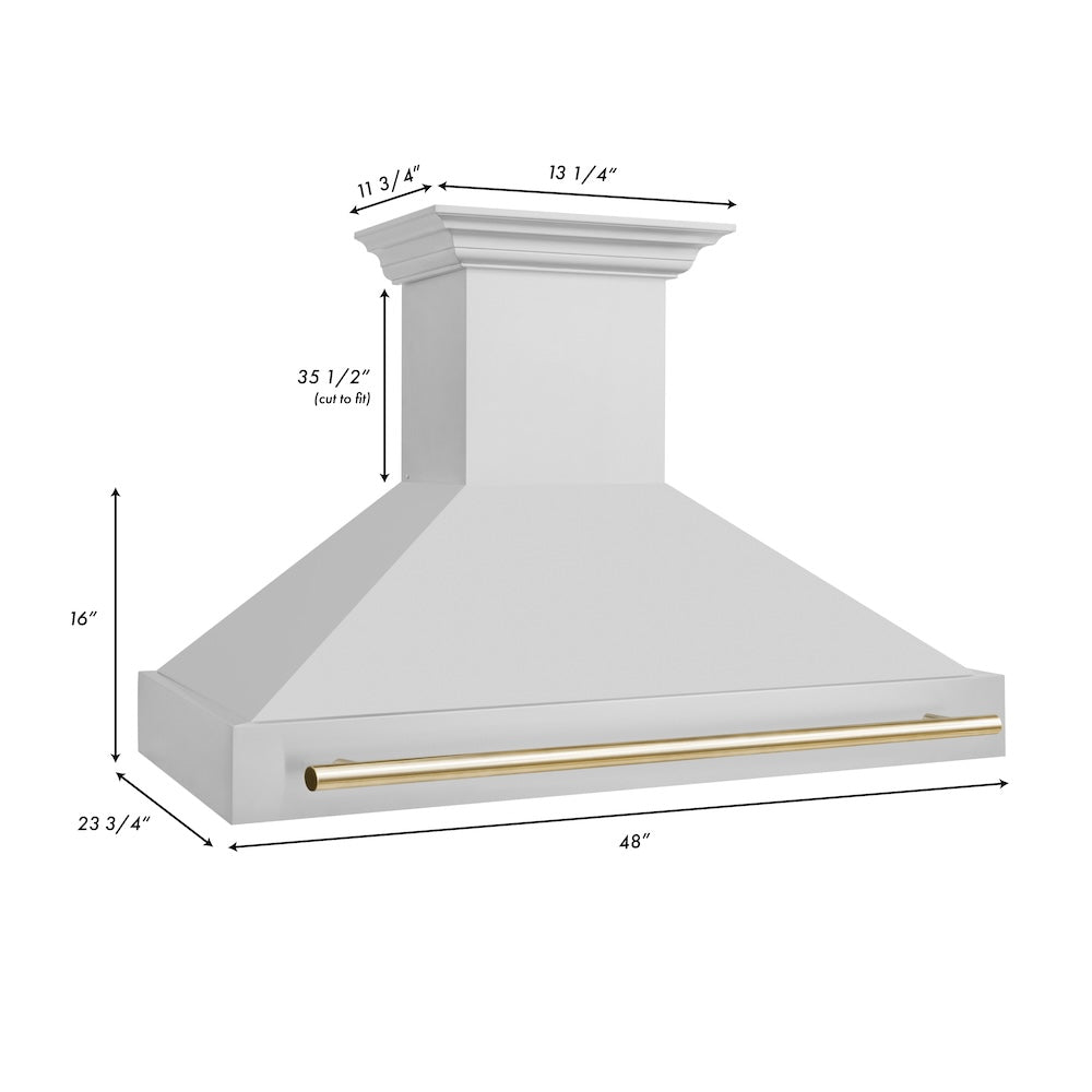 ZLINE Autograph Edition 48 Inch Stainless Steel Range Hood with Polished Gold Handle - Professional Kitchen Ventilation for Modern Homes (8654STZ 48 G) | Perfect for Gourmet Cooking, Open Kitchen Designs & Luxury Home Upgrades