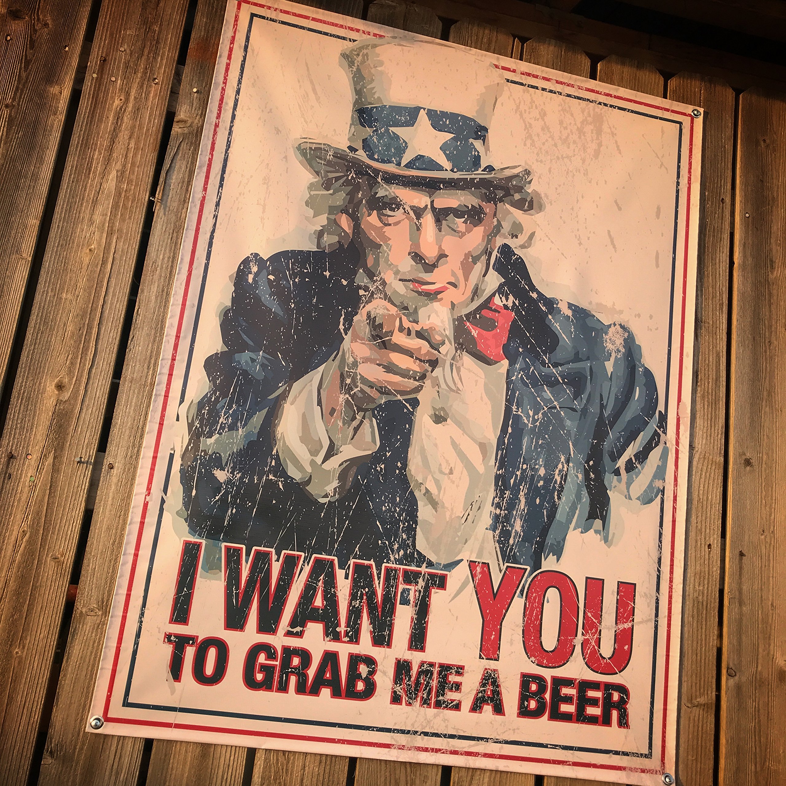 Uncle Sam Grab Me A Beer Patriotic American Flag Banner - Perfect for 4th of July Decorations, Backyard BBQs & Tailgate Parties