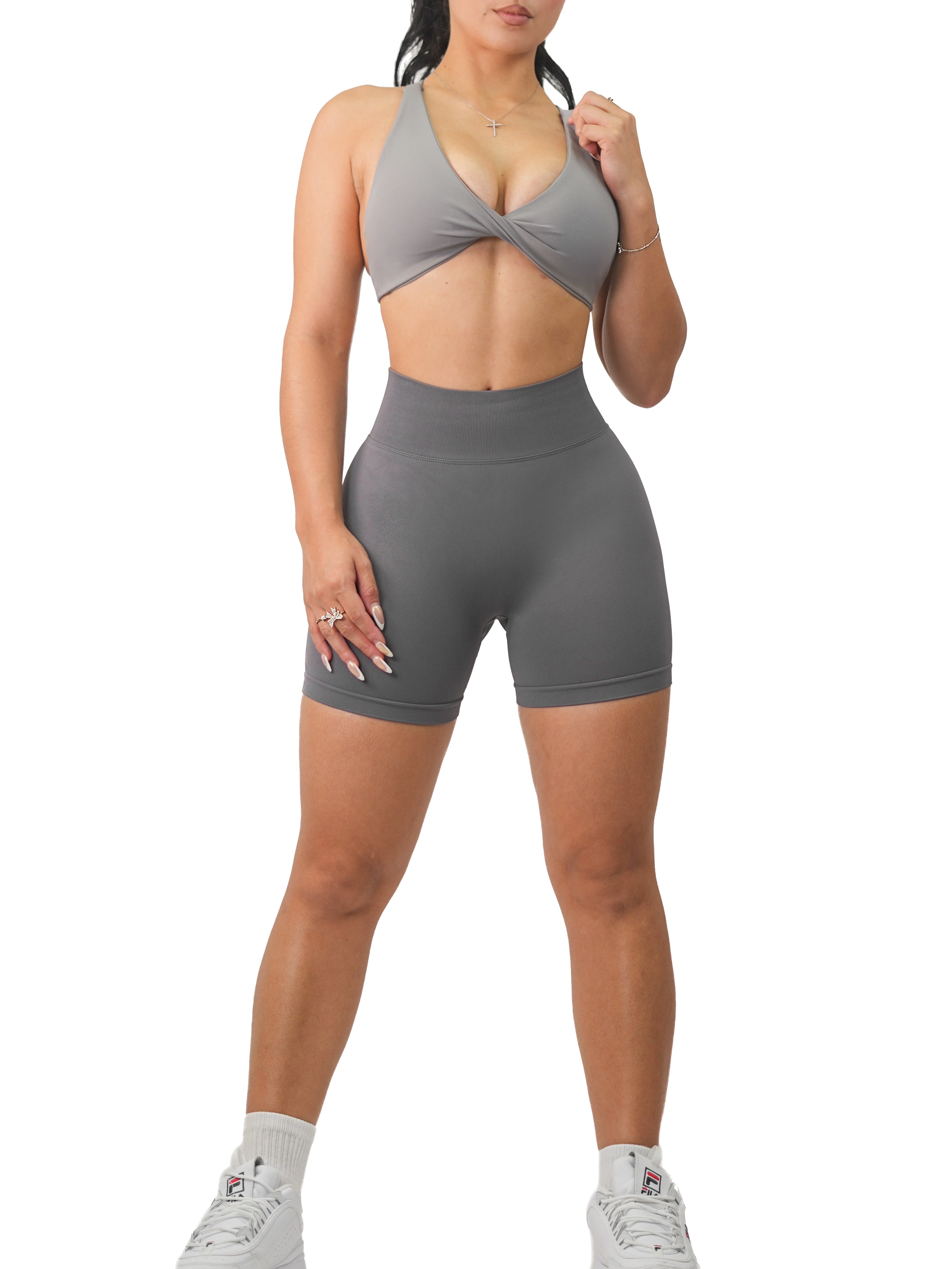 Seamless Booty Shorts for Women - High Waist Yoga Shorts (Gray) - Perfect for Workout, Yoga, Gym & Lounge Wear