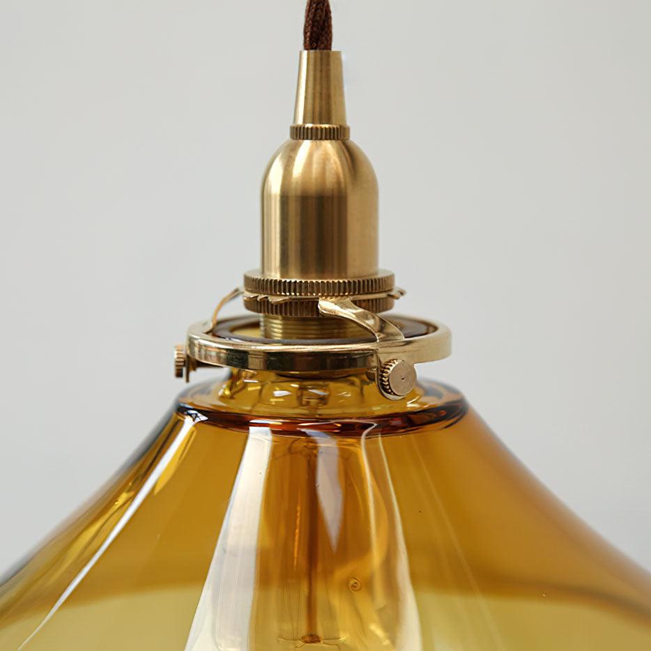 Vintage Amber Glass Pendant Light with Rattan Shade - Handmade Boho Ceiling Fixture for Kitchen Island, Dining Room & Bedroom Lighting