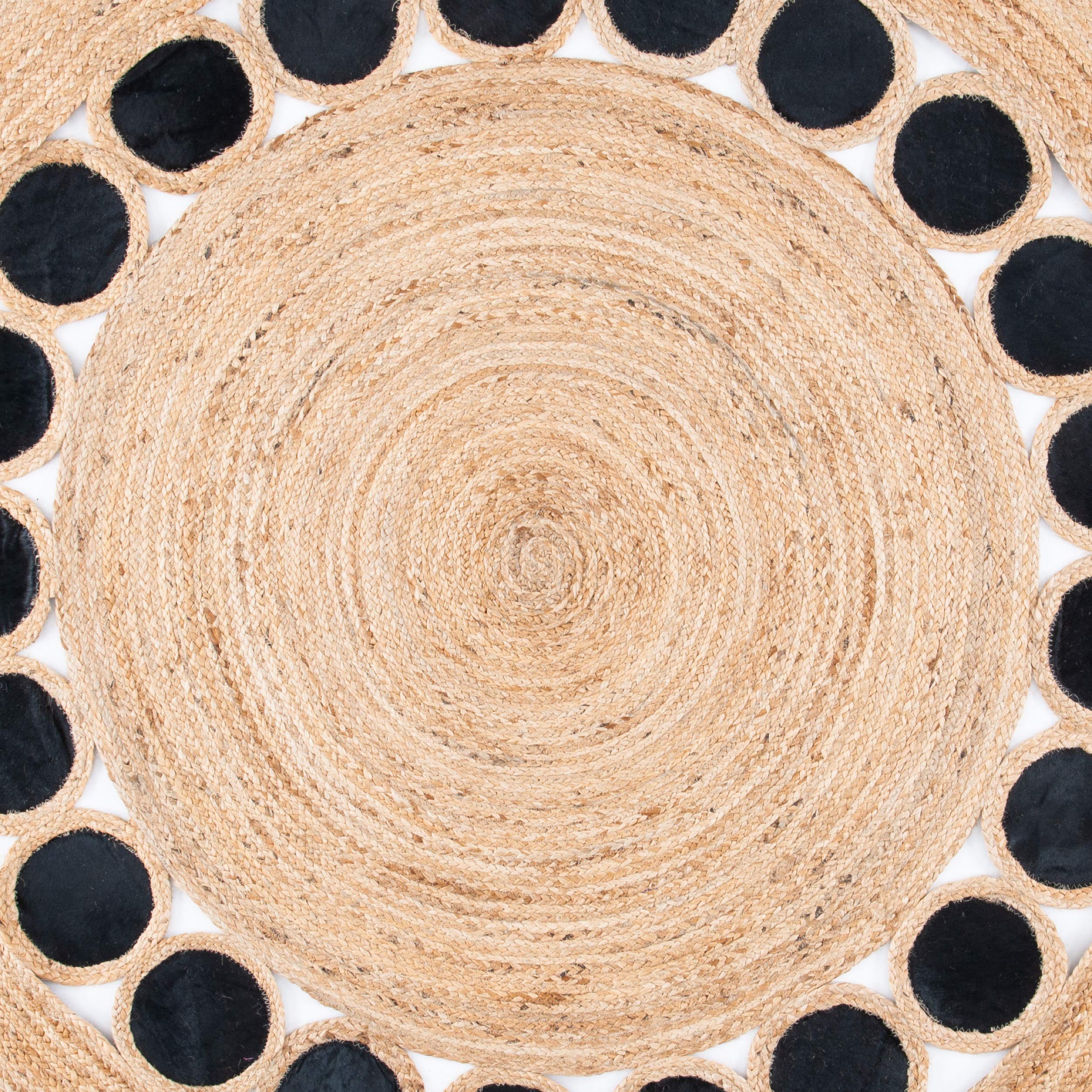 SAFAVIEH Natural Fiber Round Collection 6' Round Beige & Black NF370Z Handmade Boho Woven Jute & Leather Area Rug - Perfect for Living Room, Bedroom, or Boho Chic Home Decor