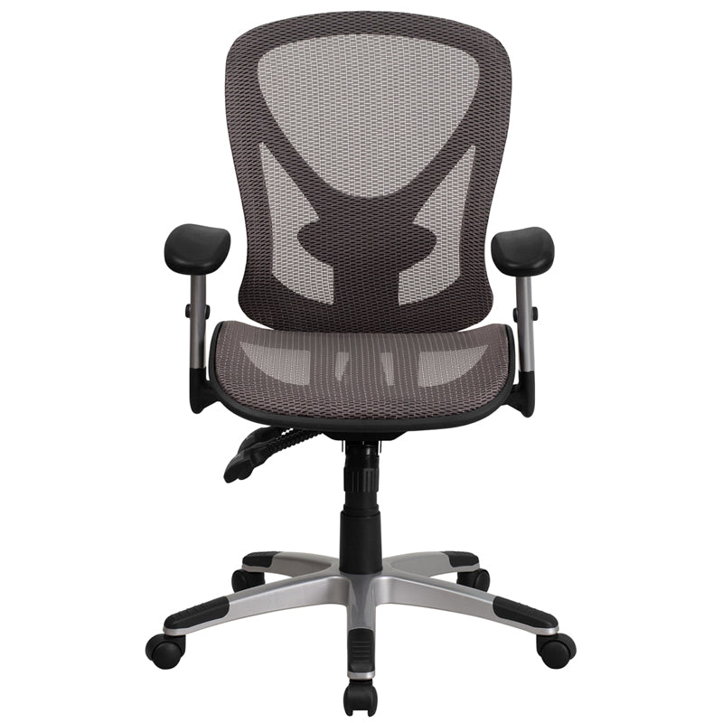 FLASH Sam Mid Back Transparent Gray Mesh Ergonomic Office Chair with Adjustable Arms - Breathable Executive Swivel Chair for Home & Office Workspace