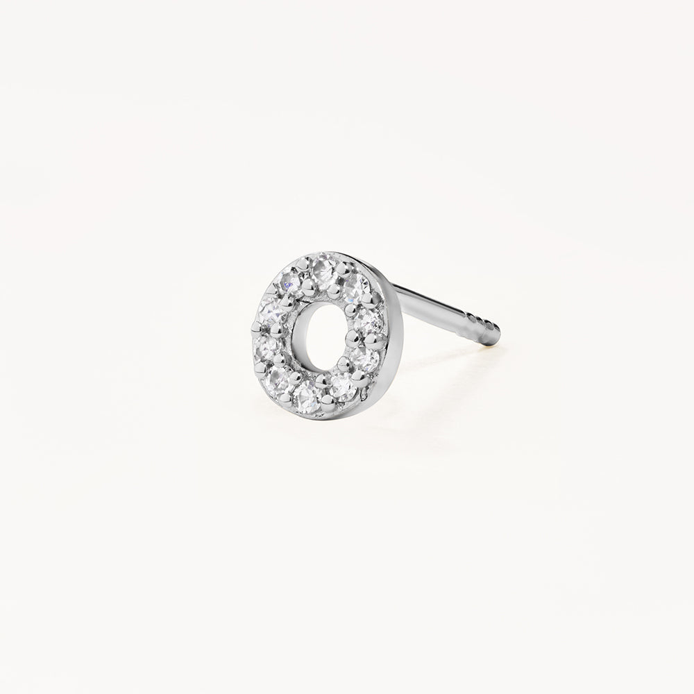 Diamond Letter O Single Stud Earring in Sterling Silver - Perfect for Birthdays, Anniversaries & Personalized Gifts