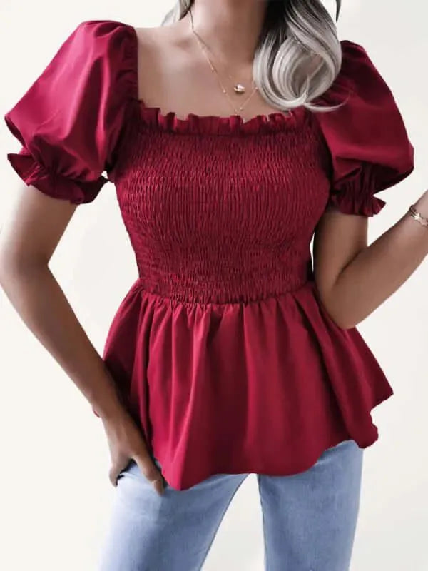 Elegant Balloon Sleeve Ruffle Blouse for Women - Perfect for Parties, Dates & Office Wear