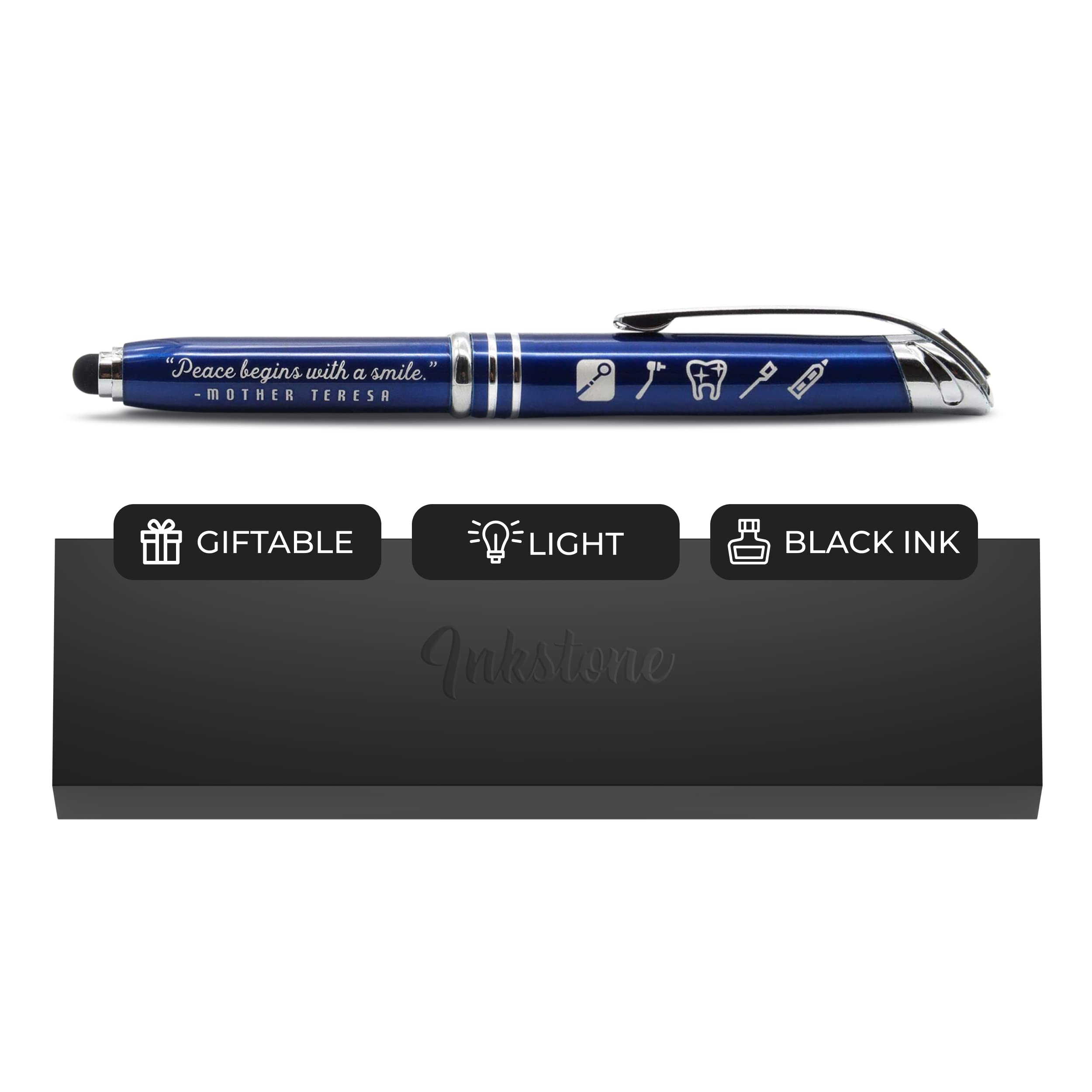 Dentist Gift Pen with LED Light & Stylus - Inspirational Quote 'Peace Begins with a Smile' - Multi-Functional Writing Tool for Dentists, Hygienists, Assistants & Students | Perfect for Dental Offices, Clinics & Graduation Gifts