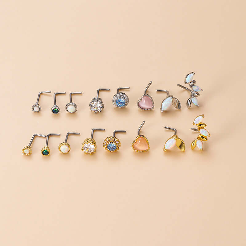 20G Opal Nose Ring Stud - Leaf Design Nose Piercing Jewelry for Women | Perfect for Everyday Wear, Parties, and Special Occasions