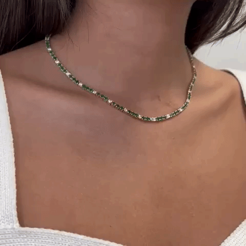 11.50ct Diamond & Emerald Tennis Necklace in 14K Gold - 4 Prong Setting for Women, Elegant Jewelry Gift for Anniversary, Wedding, Party & Special Occasions