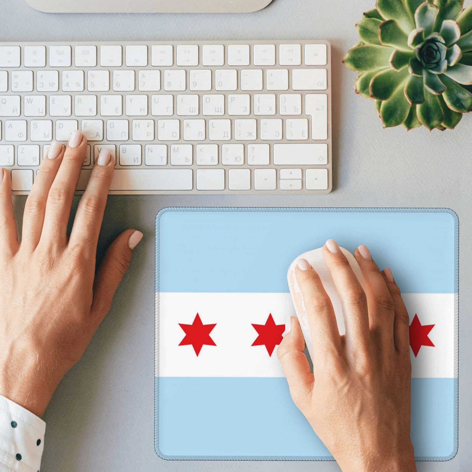 Chicago Flag Gaming Mouse Pad - Non-Slip Rubber Base & Stitched Edge - 7