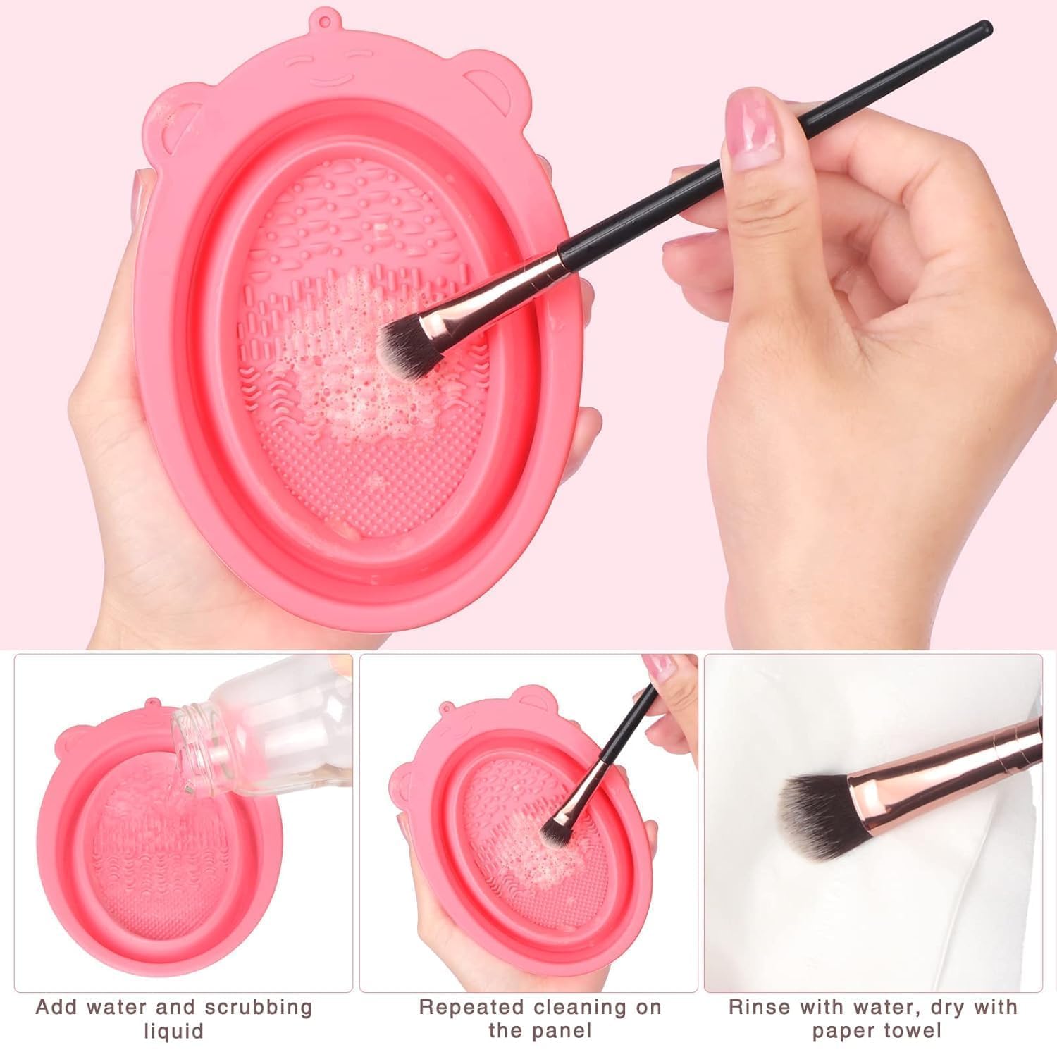 MobFest® Flexible Silicone Makeup Brush Cleaner - Foldable Cleaning Bowl for Cosmetic Brushes, Sponge & Powder Puff - Scrub Pad & Tray - Multicolor (Medium, 2-Pack) | Perfect for Travel & Home Makeup Organization