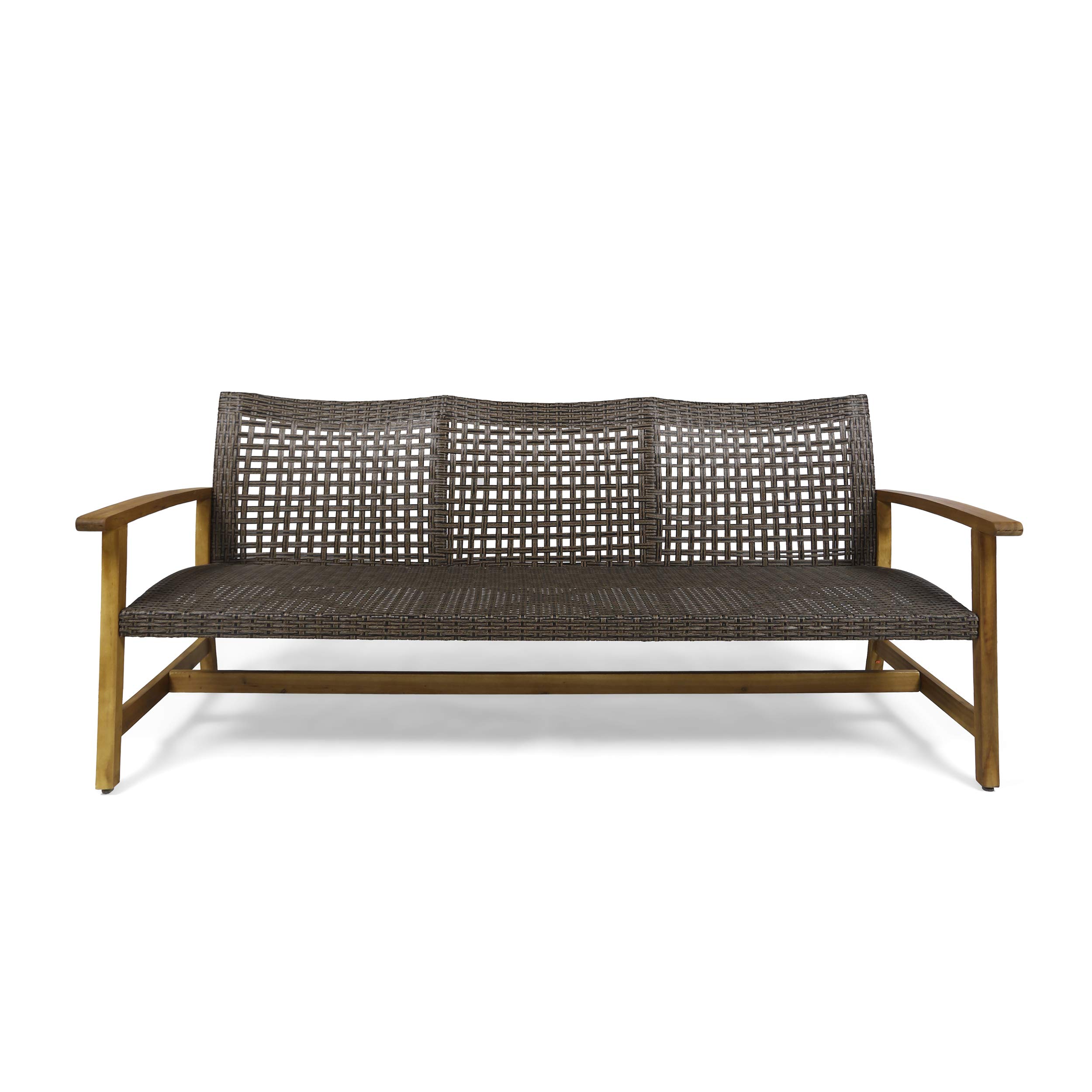 Noble House Hampton Outdoor Wood and Wicker Sofa Set - Natural Finish, Weather-Resistant Patio Furniture for Garden, Poolside & Backyard Relaxation