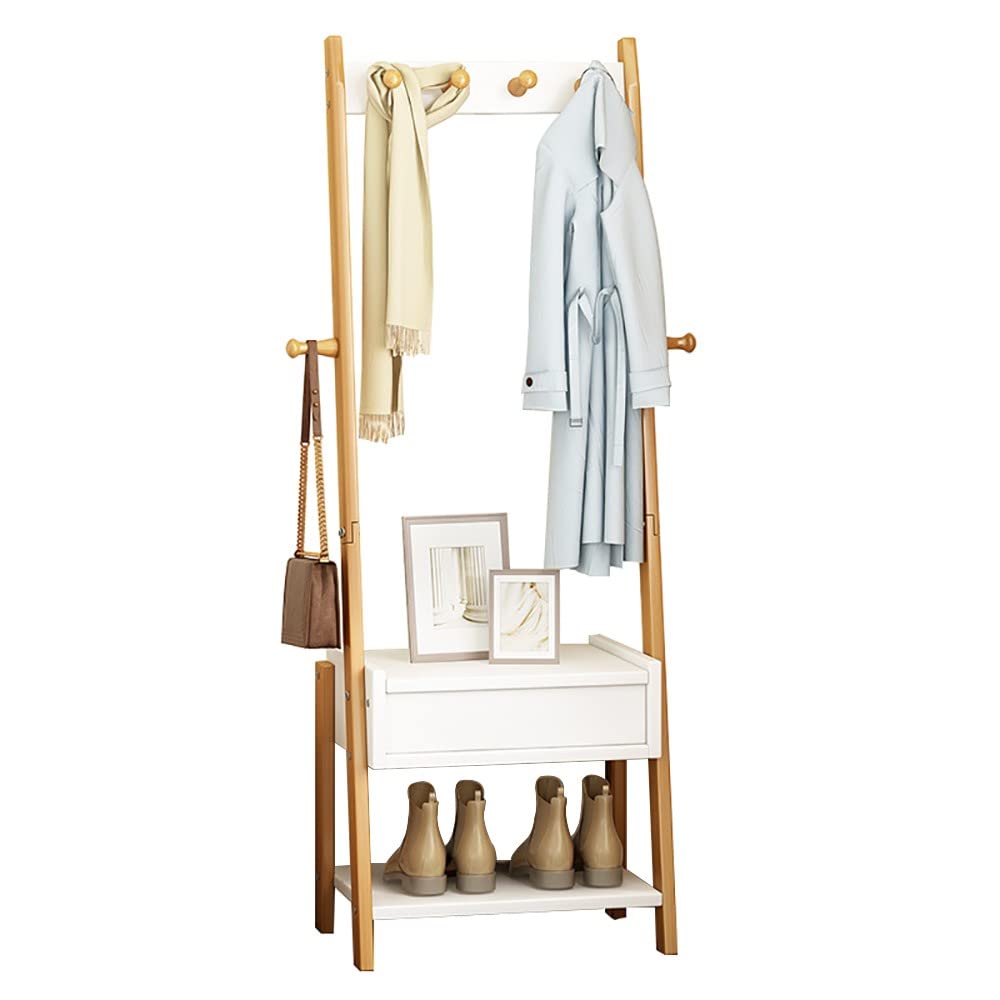 ZGNB Bamboo Garment Rack with Hooks - Open Wardrobe Coat Stand with Flip Door & Dust-Proof Storage - Perfect for Organizing Clothes, Shoes, Hats & Bags in Entryway, Bedroom, Living Room or Guest Room - Space-Saving Closet Solution for Small Apartments & Dorm Rooms
