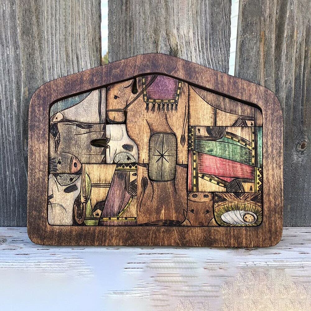 Wooden Jesus Puzzle Statue - Nativity Puzzle with Handcrafted Wood Burned Design | DIY Challenging Puzzle Game for Kids & Adults | Perfect for Home Decor, Christmas Gifts & Educational Activities