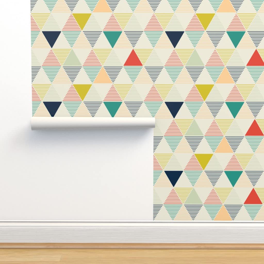 Peel & Stick Wallpaper 12ft x 2ft - Modern Geometric Triangle Scandinavian Design | Gender Neutral Nursery Decor | Custom Removable Wallpaper by Spoonflower | Perfect for Kids Rooms, Dorm Decor & Home Office Accent Wall