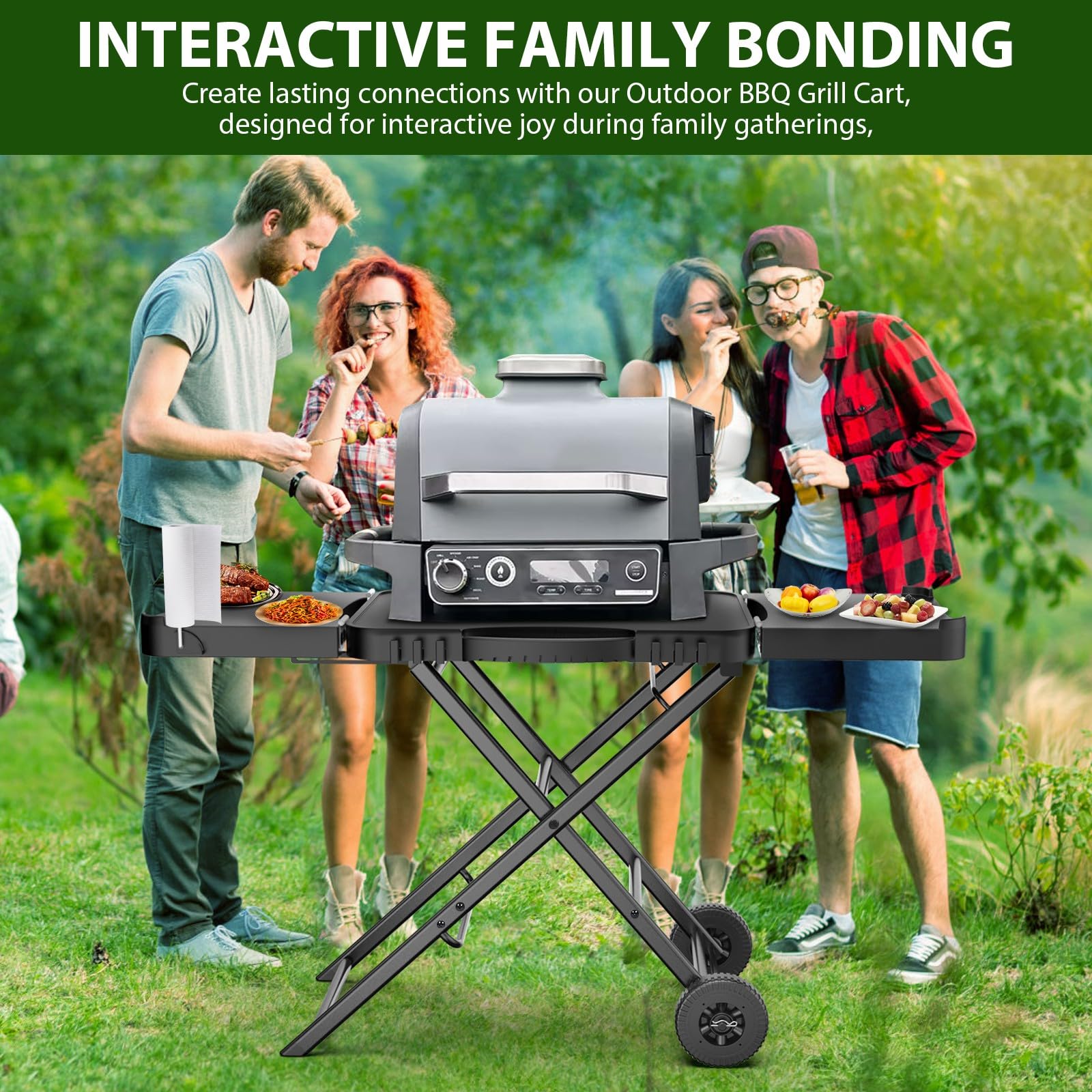 Portable Indoor Grill Table Stand for Ninja Woodfire Outdoor Grill (OG701 OG850 OG951 Series) - 51in Large Folding Camping Tailgating Table with Wheels for Blackstone Griddle, Onni Pizza Oven - Perfect for Backyard BBQ, Tailgate Parties & Outdoor Cooking
