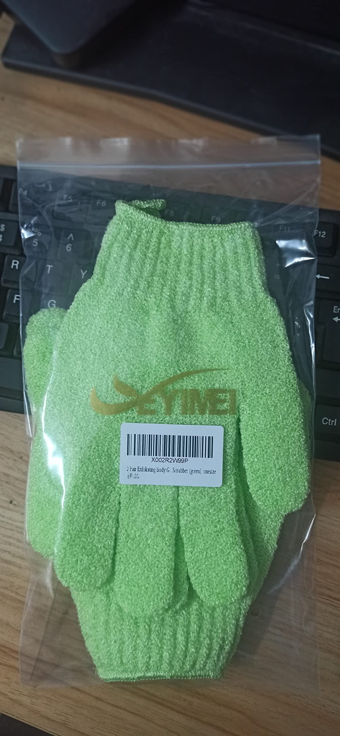 2-Pair Exfoliating Body Gloves - Premium Bath Scrub Mitts for Deep Cleansing & Dead Skin Removal | Spa-Grade Loofah Scrubber with Lanyard | Green | Perfect for Shower, Bath & Home Spa Treatments
