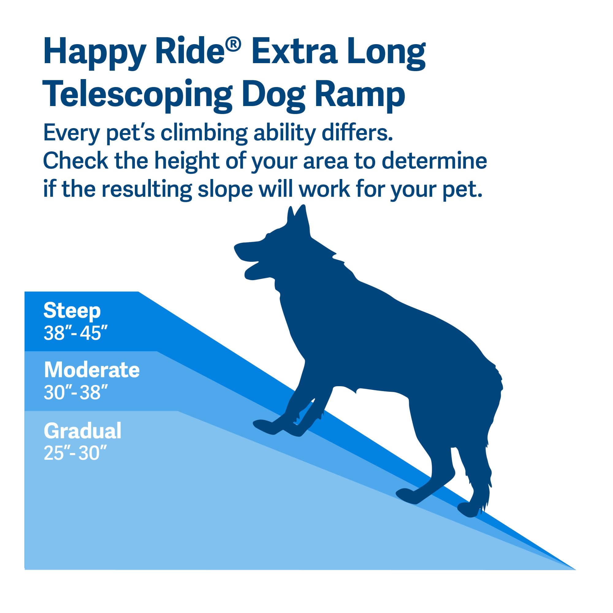 PetSafe Happy Ride Extra Long Telescoping Dog Ramp - Adjustable Portable Pet Ramp for Cars, Trucks & SUVs - Perfect for Elderly Dogs & Small Pets to Safely Enter Vehicles