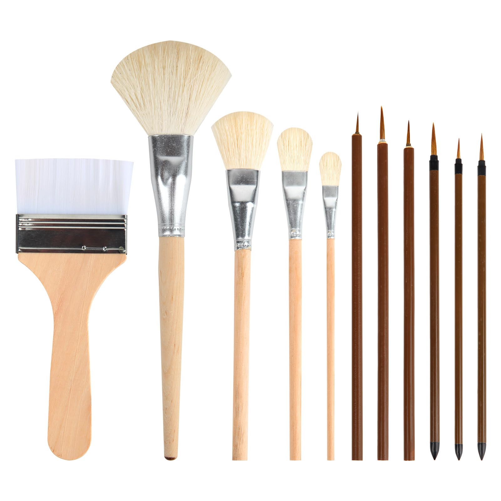 11 Pcs Wool Pottery Glaze Brushes for Ceramic Painting - Soft Durable Wool Bristles, Precision Detailing Tools, Easy Clean Hake Brushes in Multiple Sizes - Perfect for Pottery Glazing, Ceramic Art, DIY Crafts & Home Decor Projects