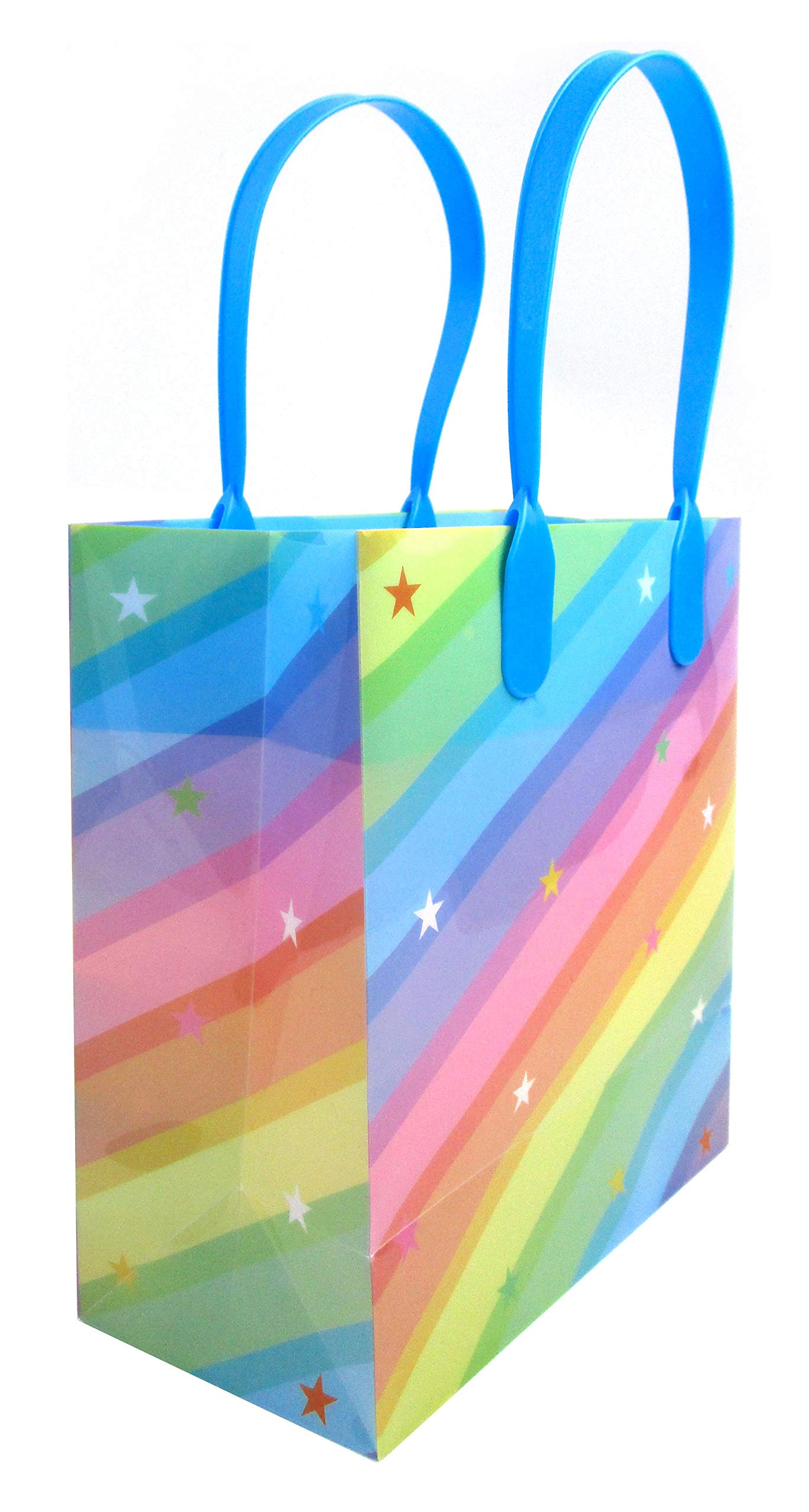 Colorful Rainbow Party Favor Bags with Handles - 12 Pack Birthday Candy Treat Bags for Kids, Baby Showers, Easter Celebrations & Holiday Gift Giving