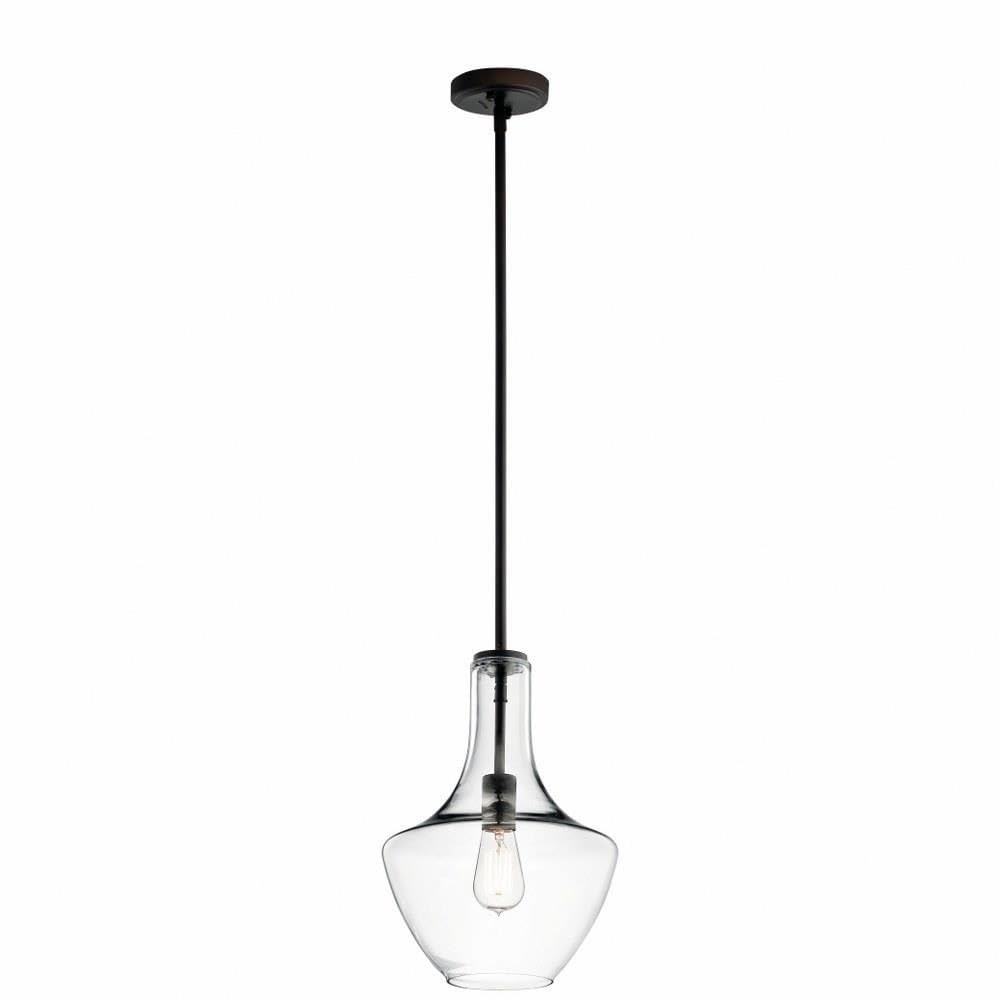 1 Light Contemporary Large Bell Shade Pendant Light Fixture with Clear Glass in Olde Bronze Finish - Perfect for Dining Room, Kitchen Island or Entryway Lighting