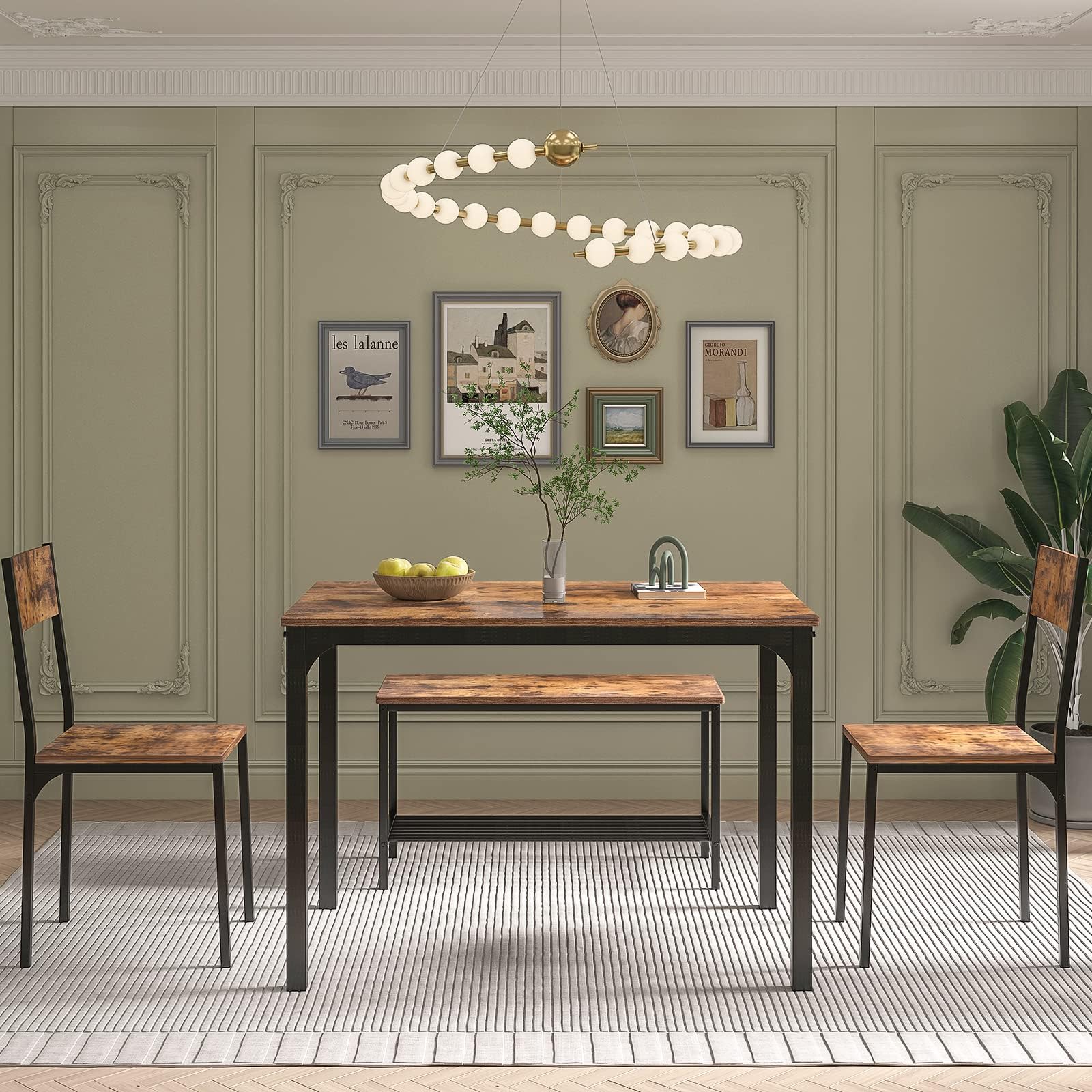 SogesPower 43 Inch Rustic Brown Dining Table Set with 2 Chairs & Bench - Kitchen & Dining Room Furniture for Home & Restaurant Use | Perfect for Family Meals, Entertaining Guests & Small Space Dining