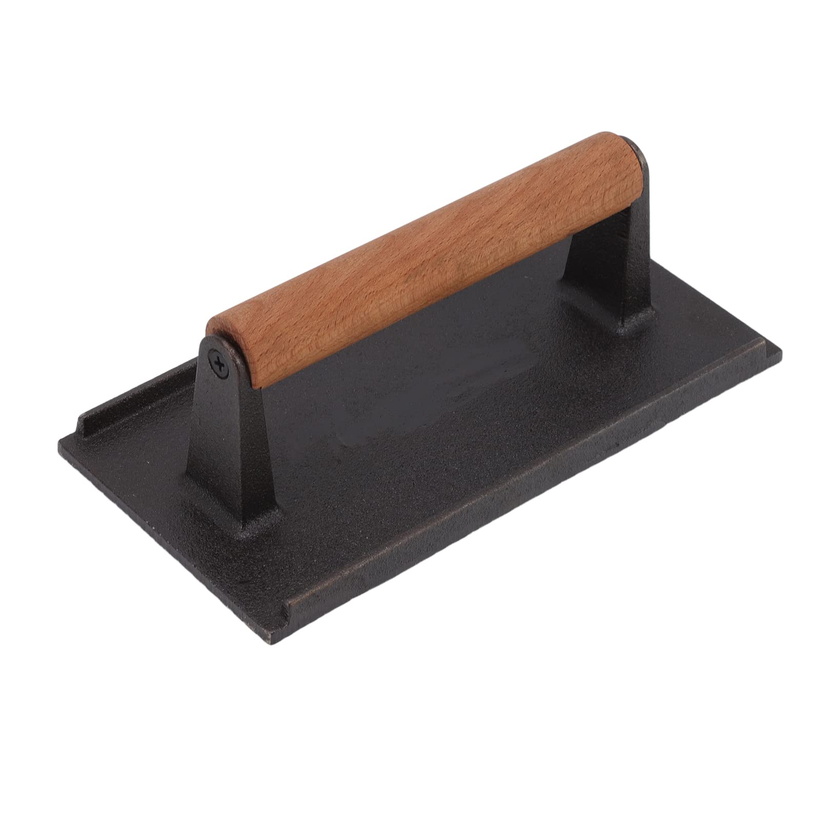 Jeanoko Cast Iron Grill Press - Heavy Duty Bacon Press & Meat Burger Smasher (10x20cm) with Heat-Resistant Beech Wood Handle - Perfect for BBQ, Panini, Sandwiches & Griddle Cooking