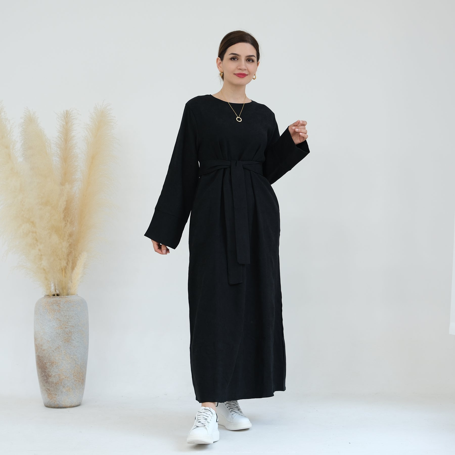 Liliana Women's Black Cold Weather Abaya Dress - Modest Islamic Prayer Dress for Winter, Home & Mosque Wear
