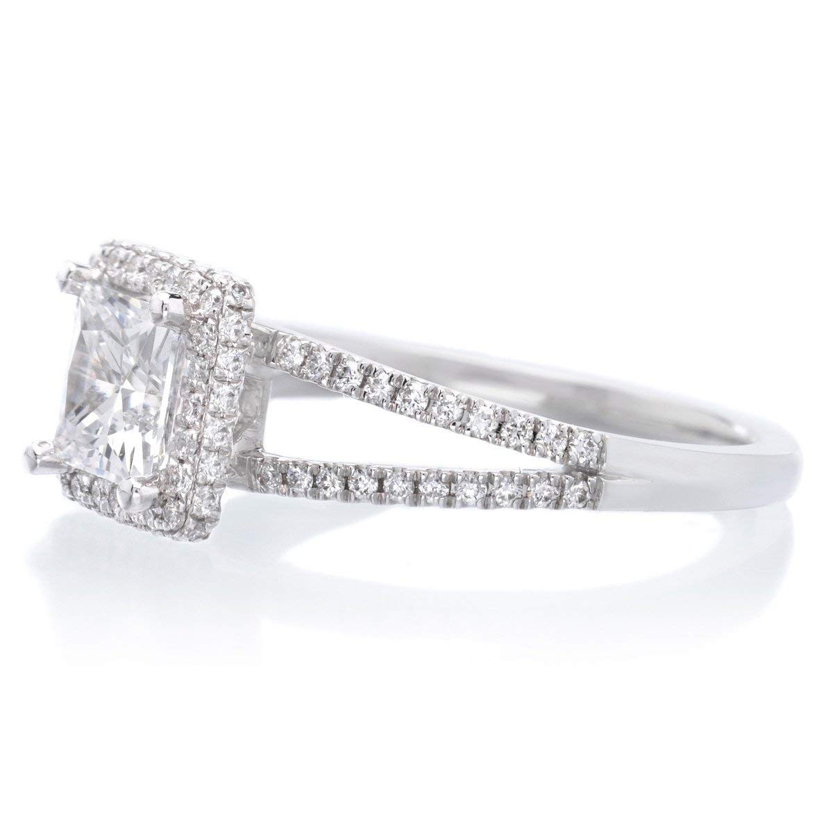 1 Carat Princess Cut Moissanite Halo Engagement Ring for Women - Platinum Plated Silver, 10K/14K/18K Gold Wedding & Anniversary Band with Custom Text Engraving | Perfect for Proposals, Bridal Jewelry & Special Occasions
