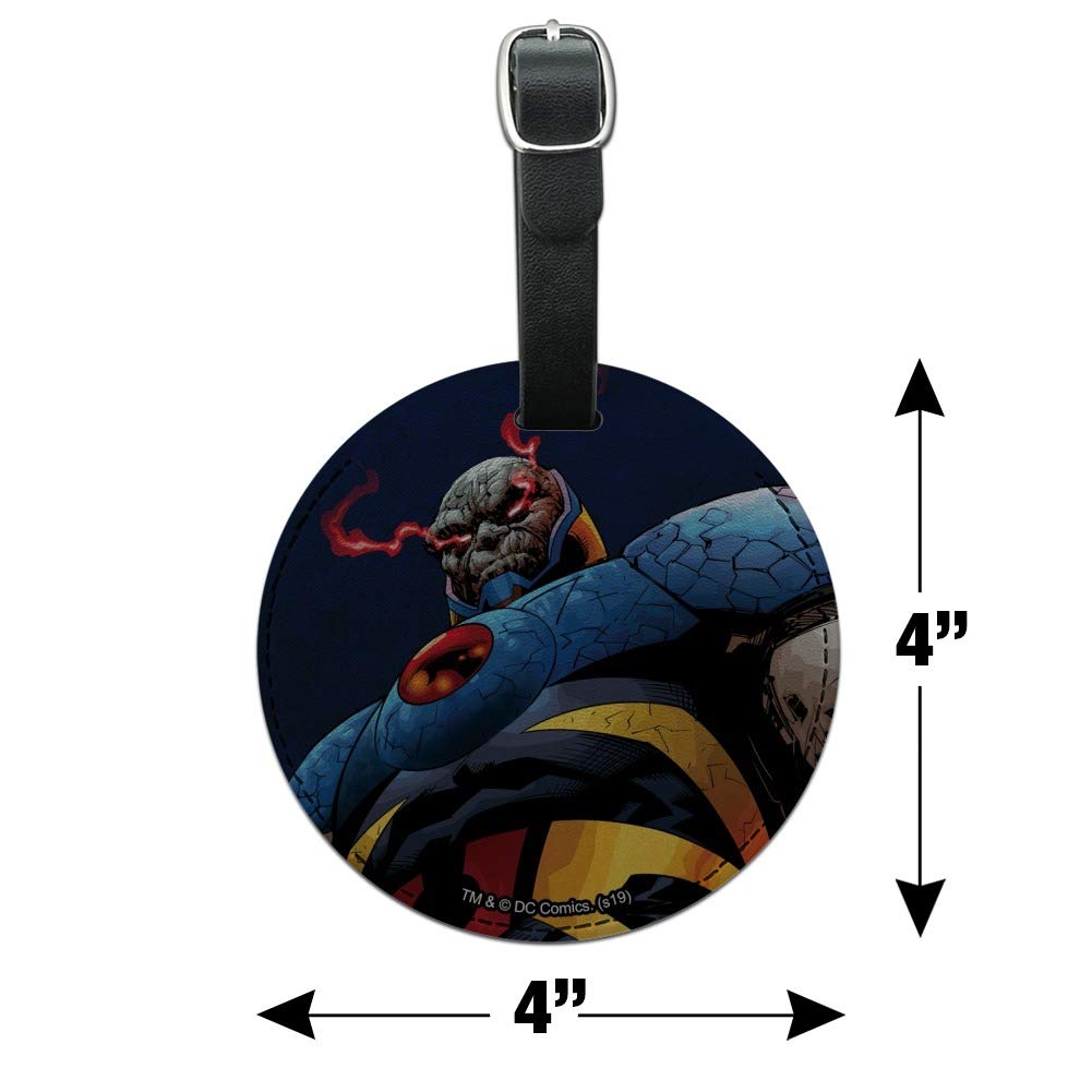 Superman vs Darkseid Character Round Leather Luggage Tag - Durable Carry-On ID Tag for Suitcases & Travel Bags - Perfect for Comic Fans, Business Travelers & Vacation Trips