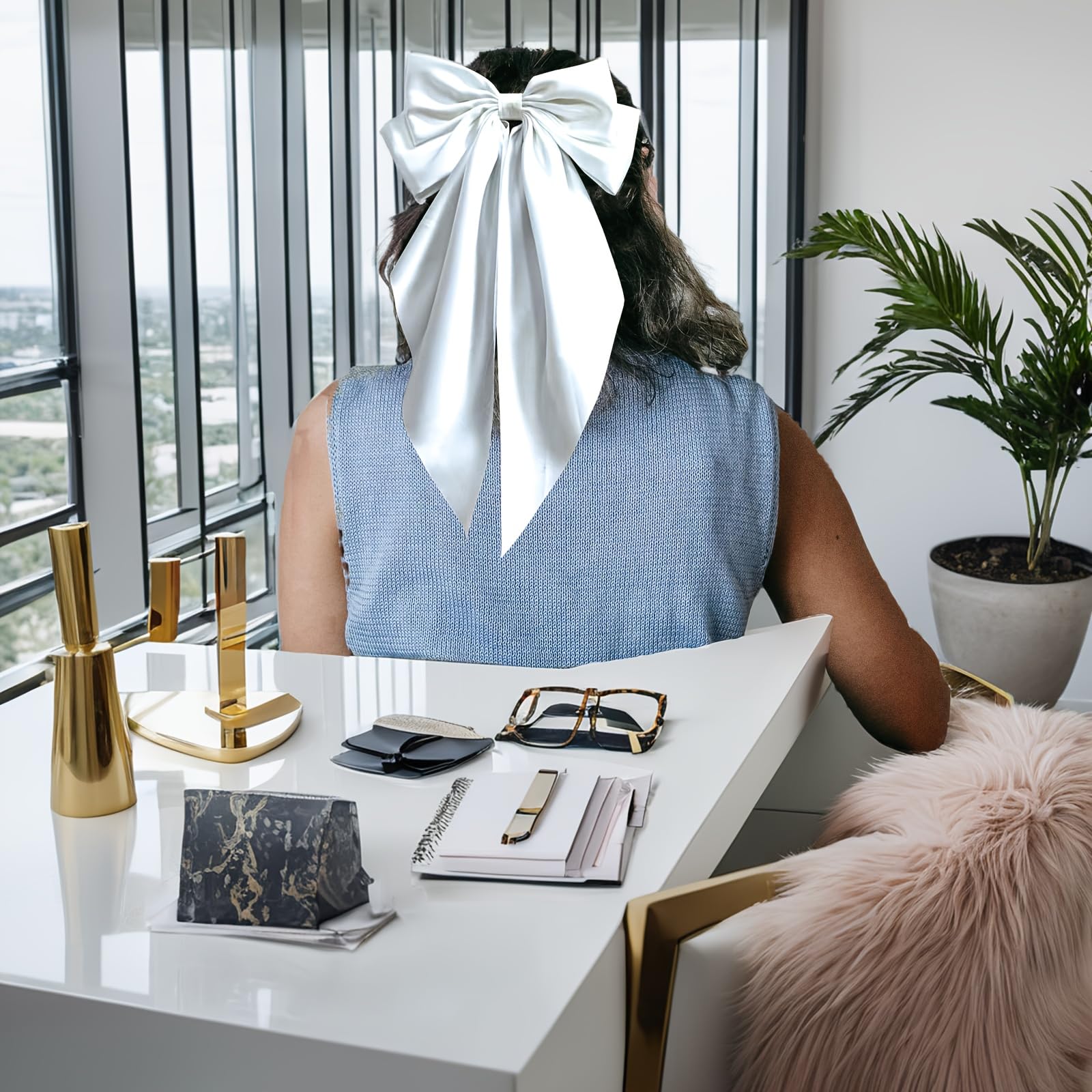 Elegant Oversized Hair Bows for Women - Large Hair Ribbon Bowknots with Metal Hair Clips | White & Black Hair Accessories | Perfect for Weddings, Parties & Everyday Style