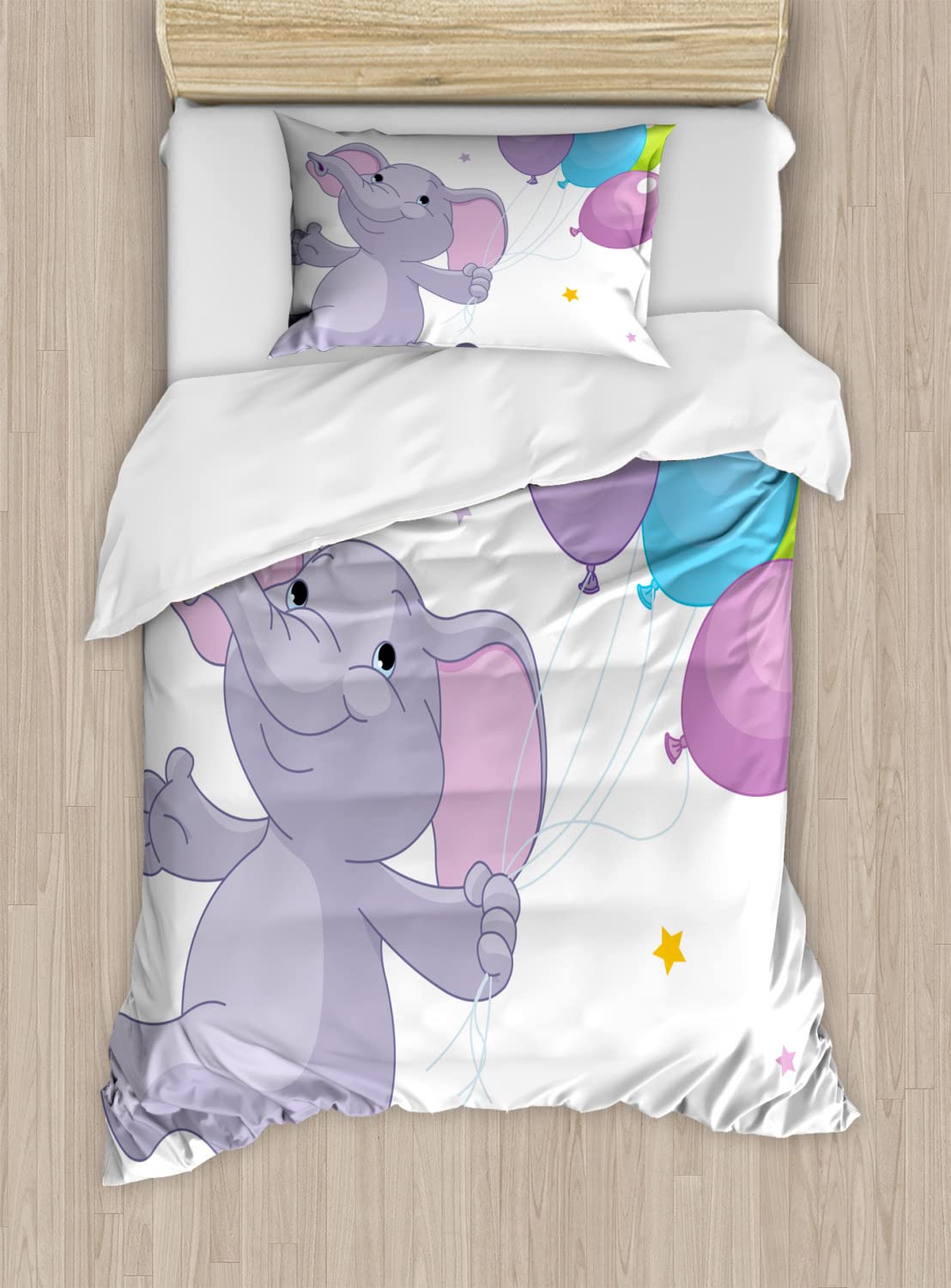 Ambesonne Cartoon Duvet Cover Set - Colorful Balloons & Stars Design, 2-Piece King Size Bedding Set with 4 Pillowcases, Fun & Cheerful Pattern in Lilac Multicolor - Perfect for Kids' Rooms, Birthday Gifts & Nursery Decor