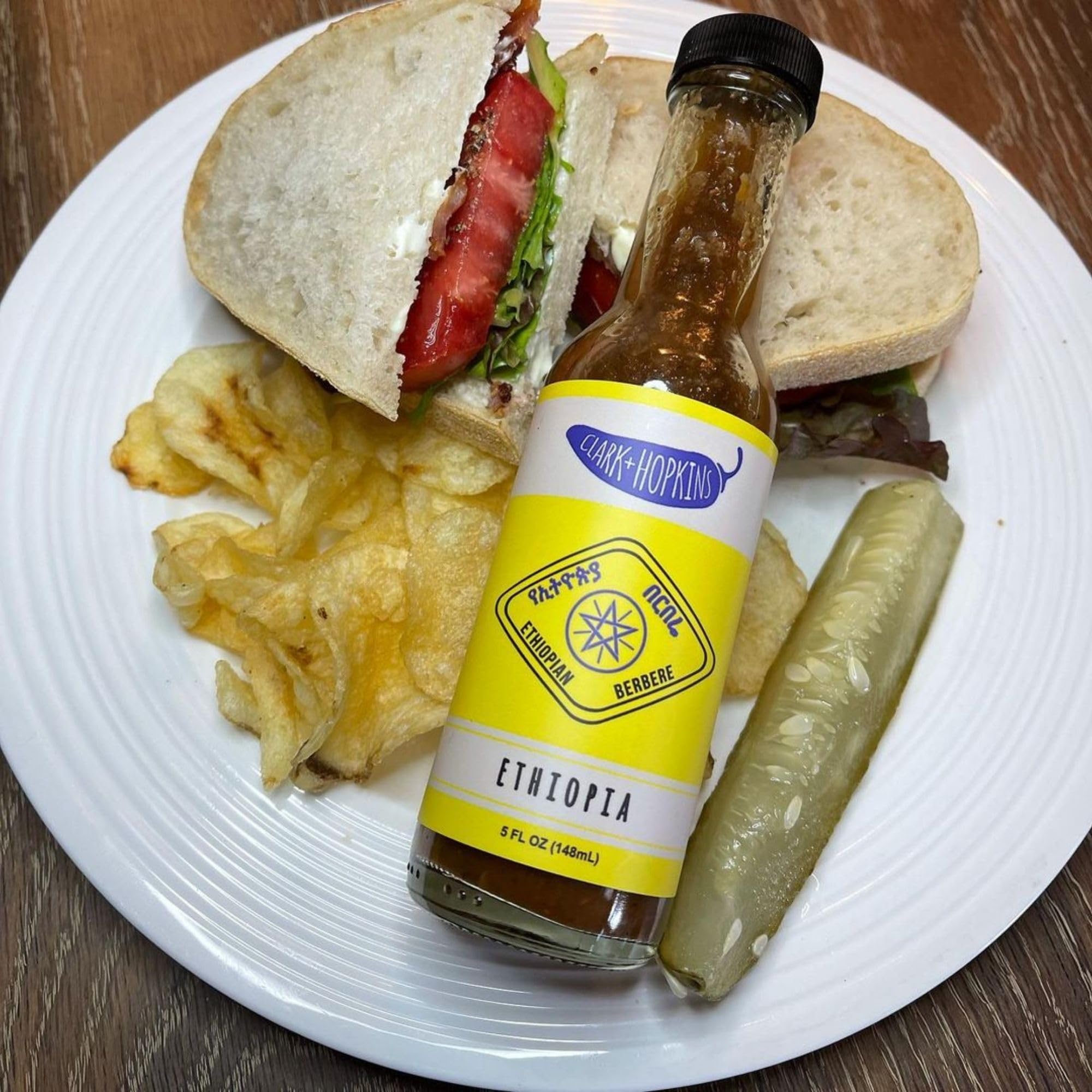 Clark + Hopkins Ethiopia Pepper Sauce - Berbere, Habanero & Ginger Flavored Hot Sauce for East African Cuisine | Medium Heat 5oz Bottle | Perfect for Grilling, Stews & Spicy Food Lovers