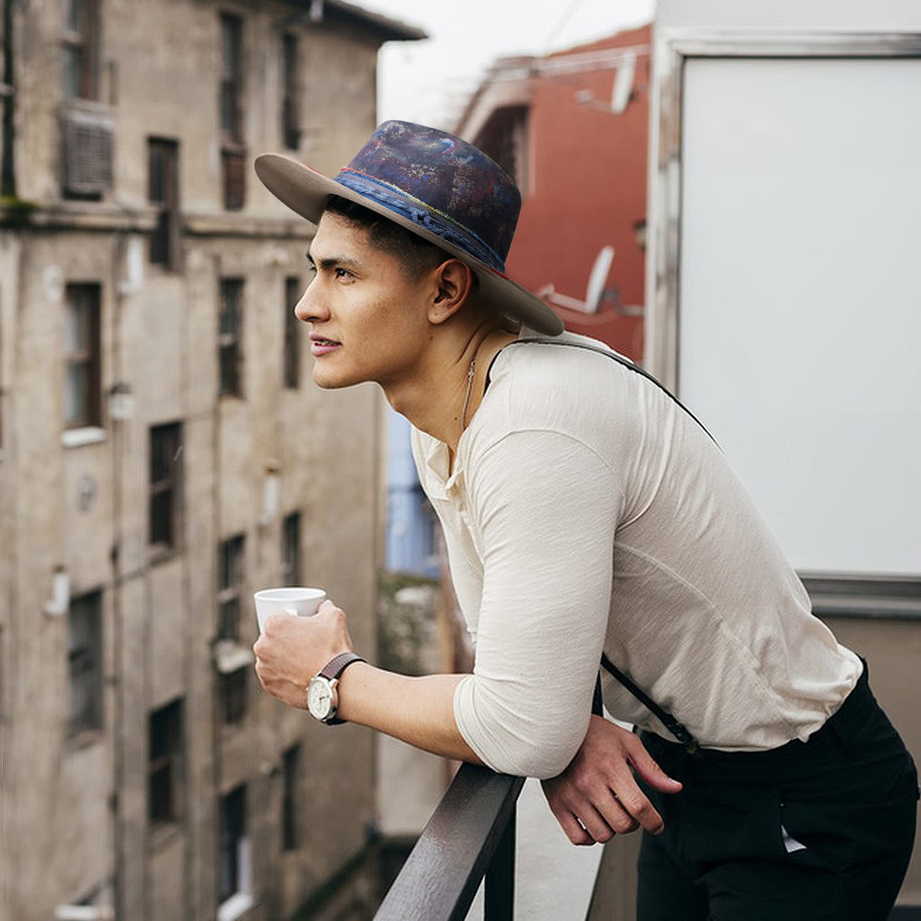 Stylish RUEDIGER Wide Brim Fedora Hat for Men & Women - 100% Wool Felt Panama Rancher Hat with Unique Lightning Logo & Distressed/Burned Handmade Design - Perfect for Outdoor Adventures, Music Festivals, and Fashion Statements
