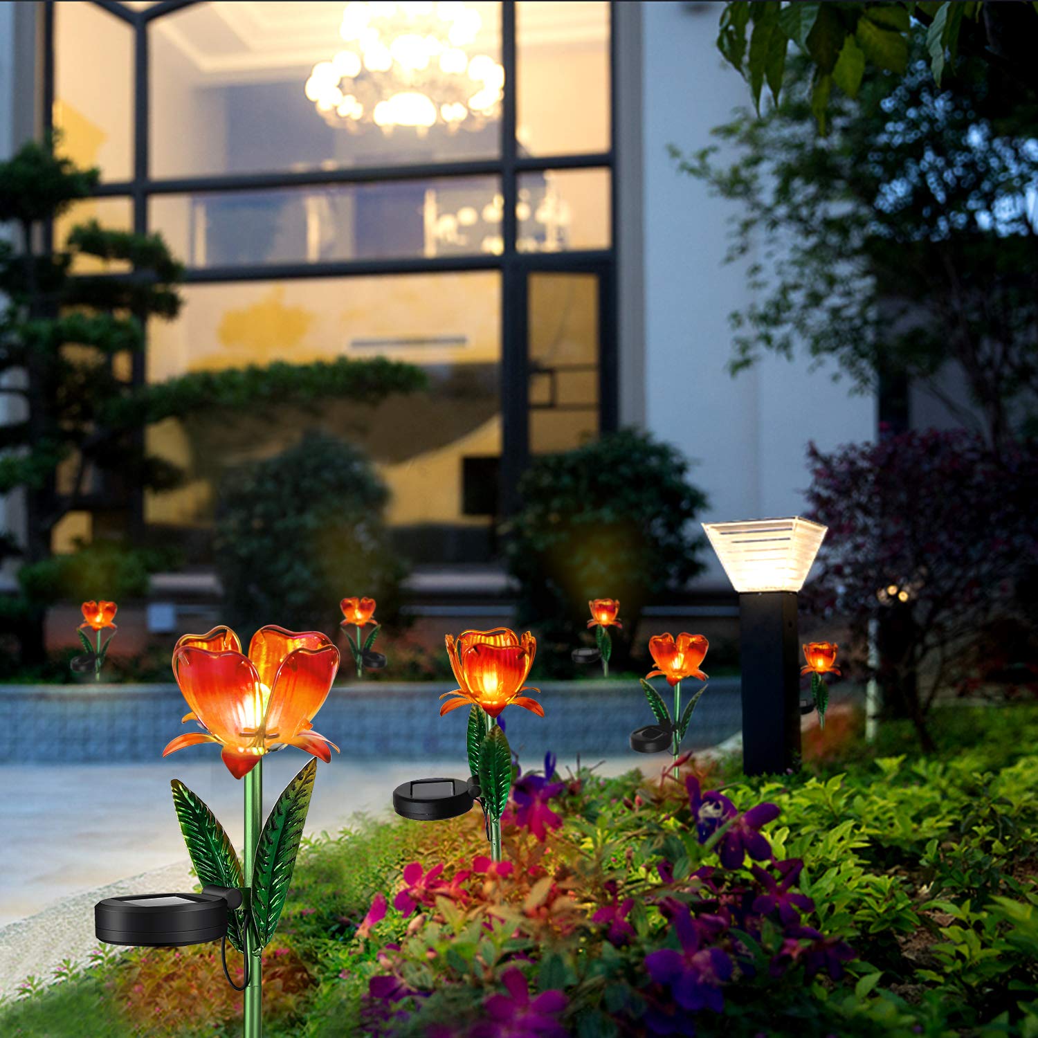 Pannow 2-Pack Large Metal Solar Garden Lights - Decorative Solar Powered Stake Lights for Outdoor Walkway, Pathway, Yard & Lawn | Weather-Resistant Solar Flower Lights for Patio, Backyard & Landscape Lighting