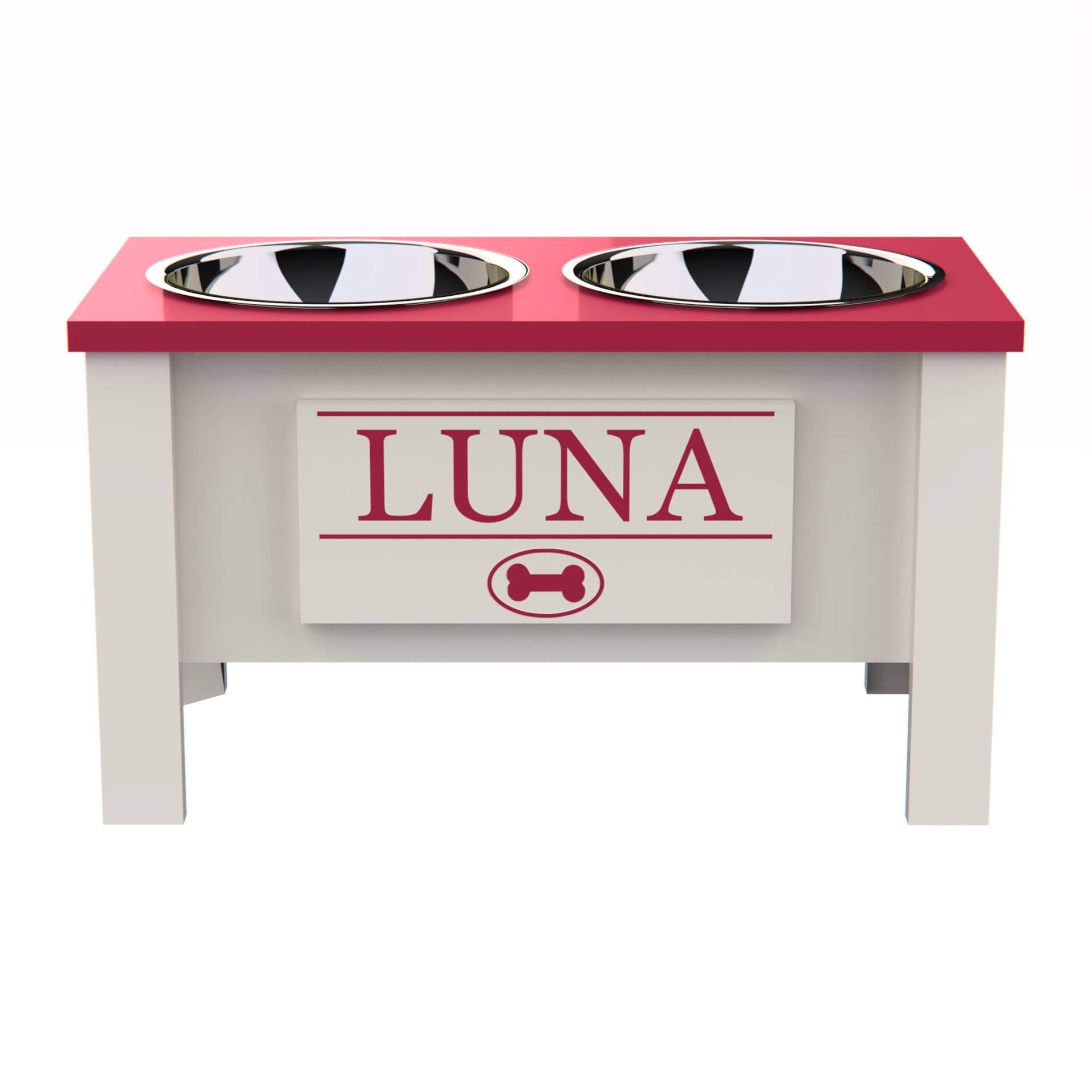 Personalized Elevated Dog Bowl Stand for Large, Medium, Small & X-Small Dogs - Stainless Steel Food & Water Bowls with Internal Storage - Adjustable Height Raised Feeder (Large, Magenta) - Perfect for Kitchen, Living Room or Outdoor Use