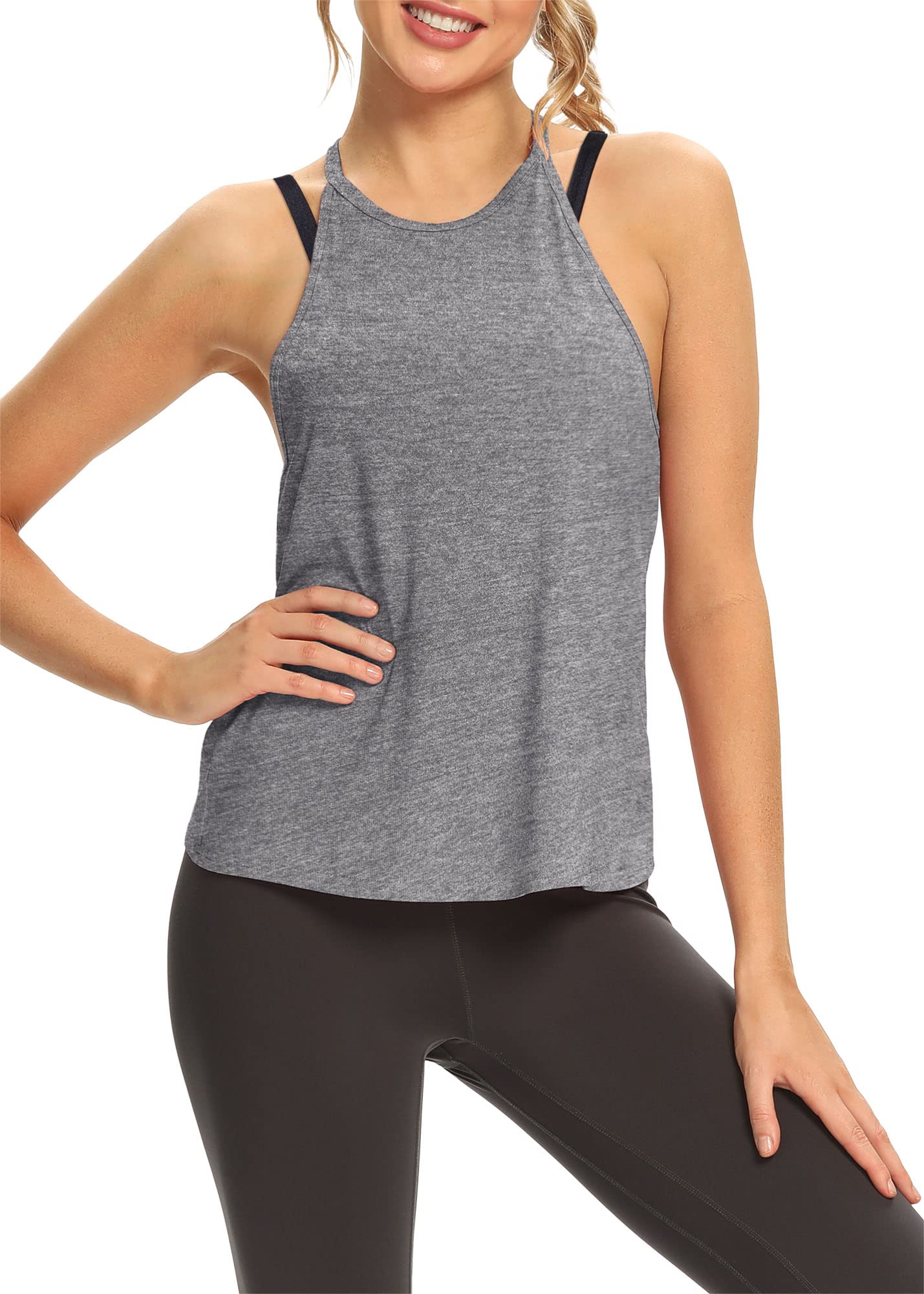 Mippo Women's Open Back Workout Tops - Sleeveless Halter Gym Athletic Tank Tops - Loose Fit Yoga & Running Shirts for Women - Perfect for Gym, Fitness & Summer Outdoor Activities