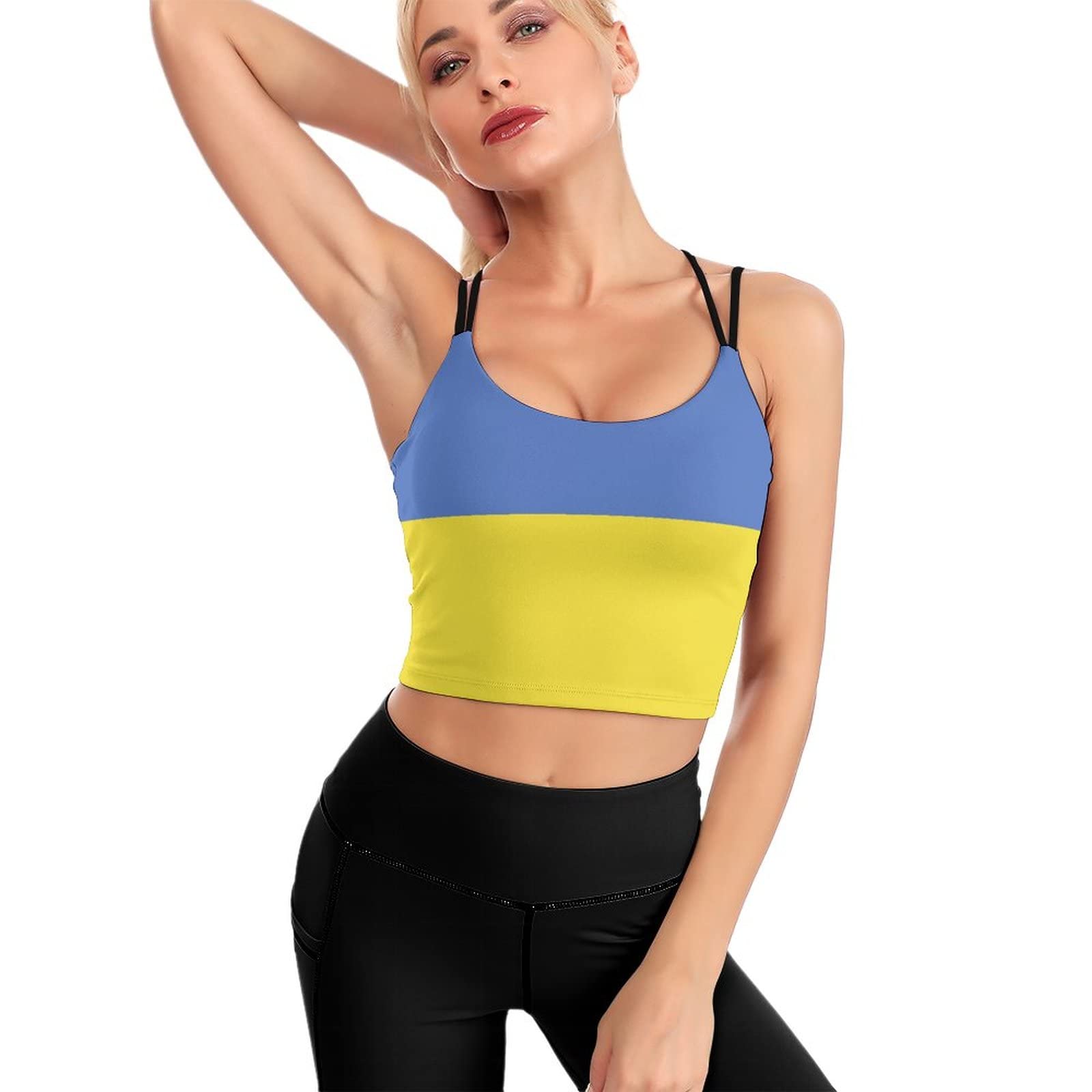 Ukraine Flag Sports Bras for Women - Padded Gym Workout Short Crop Top Yoga Tank Top - Perfect for Running, Yoga & Fitness Training