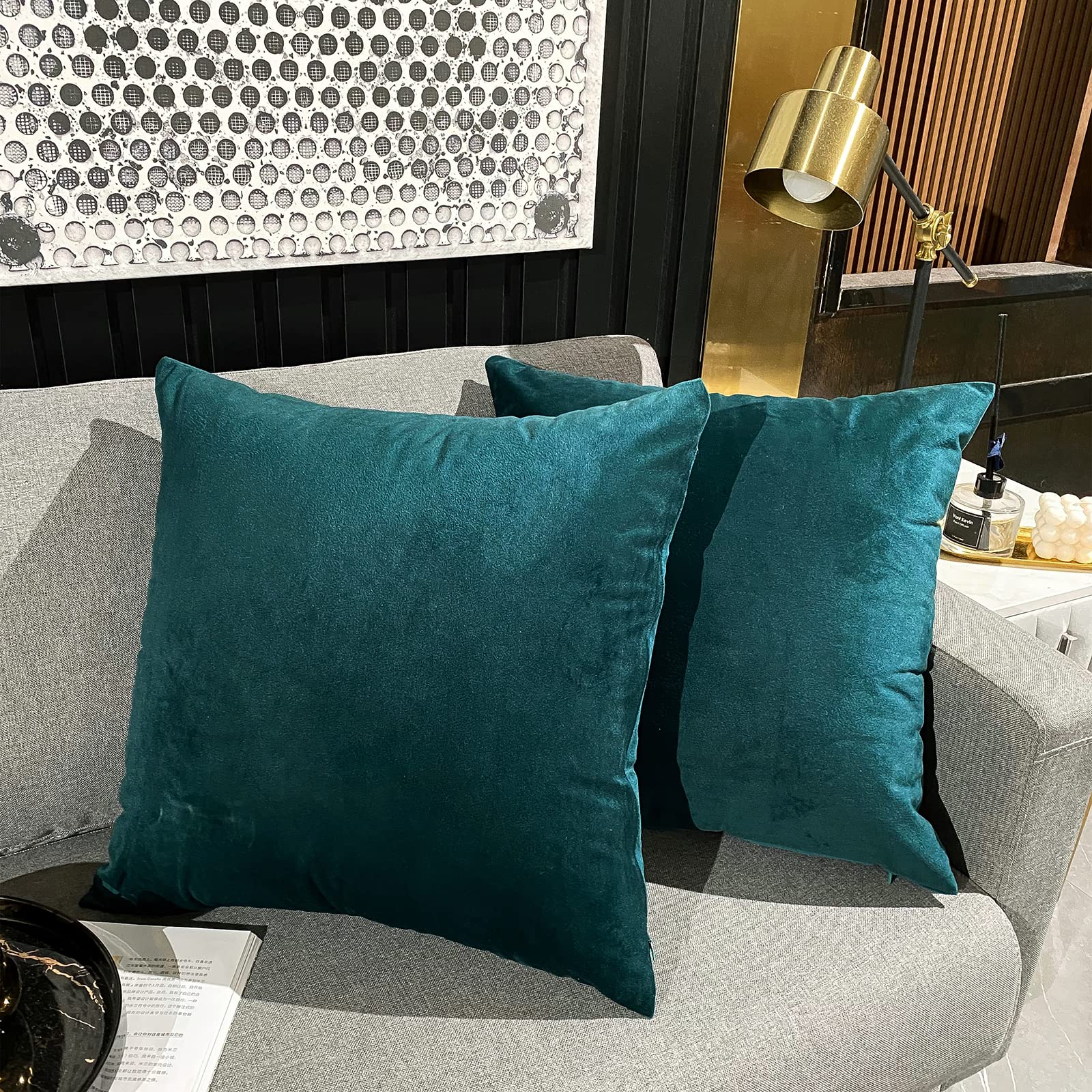 Premium Velvet Square Throw Pillow Covers Set of 2 - 18x18 Inch Soft Decorative Cushion Covers for Sofa, Couch, Bed & Chair - Dark Teal Home Decor Accent Pillows - Perfect for Living Room, Bedroom & Dorm Decor