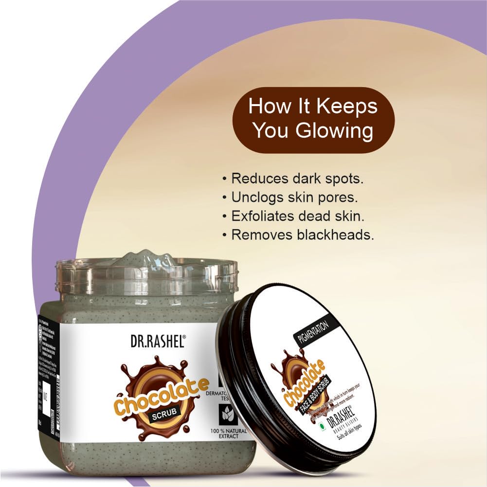 Dr. Rashel Chocolate Body Scrub for Dark Spots - Brightening & Moisturizing Exfoliator for Smooth, Glowing Skin (380ml) - Perfect for Post-Shower Skincare & Spa Day at Home