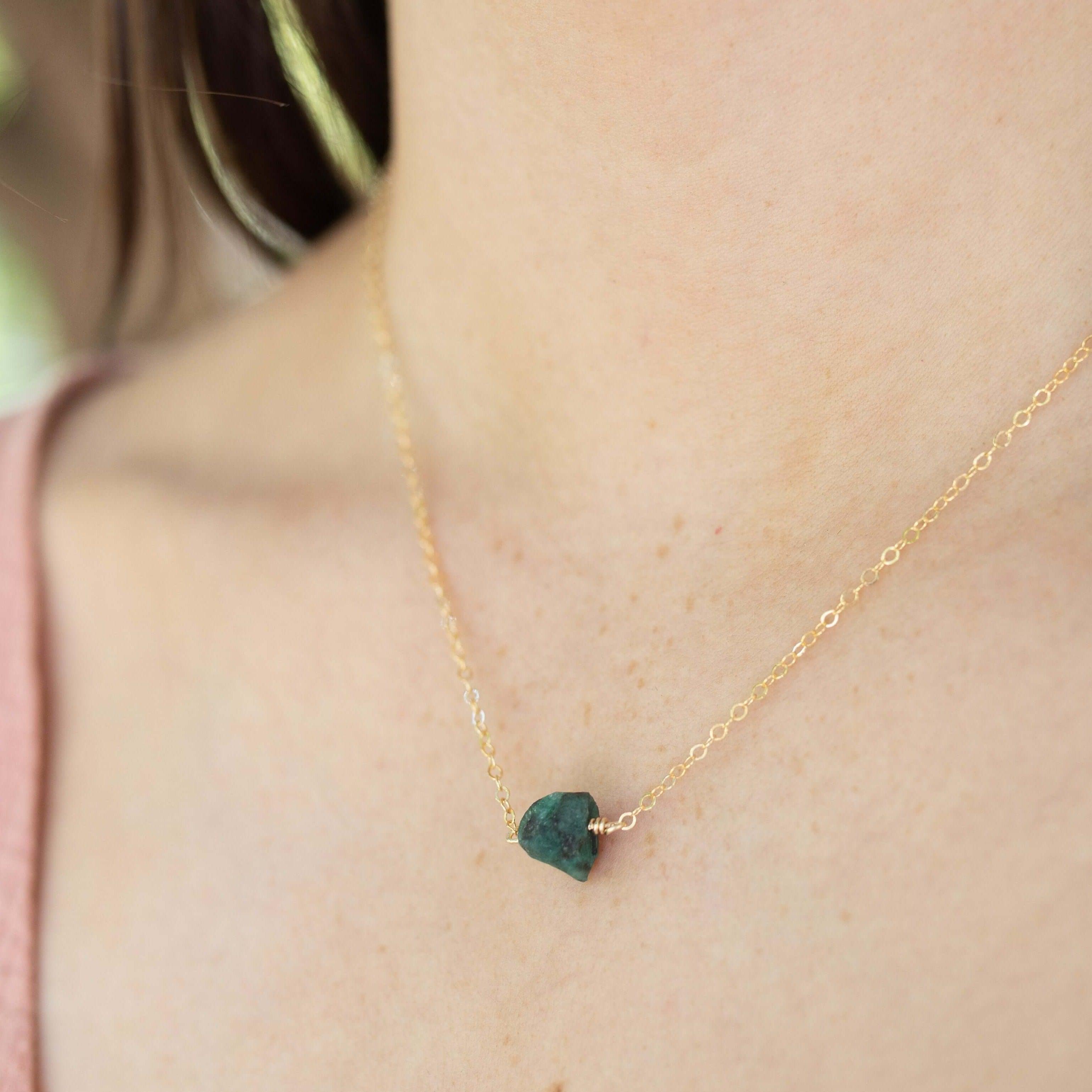 Natural Raw Emerald Crystal Nugget Necklace - Handmade Boho Jewelry for Women | Perfect for Everyday Wear, Spiritual Healing & Gift Giving