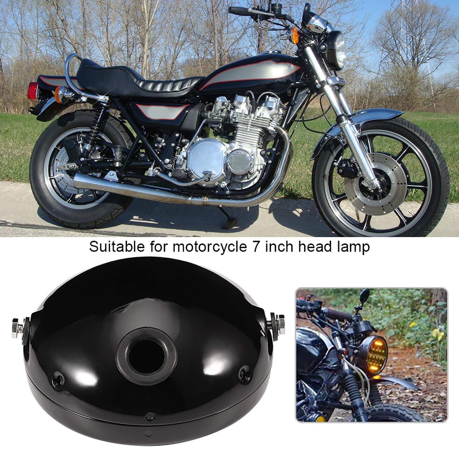 Fydun 7 Inch Black Iron Motorcycle LED Headlight Cover - Durable Housing for Harley, Chopper & Cruiser Bikes - Perfect for Night Riding & Custom Modifications