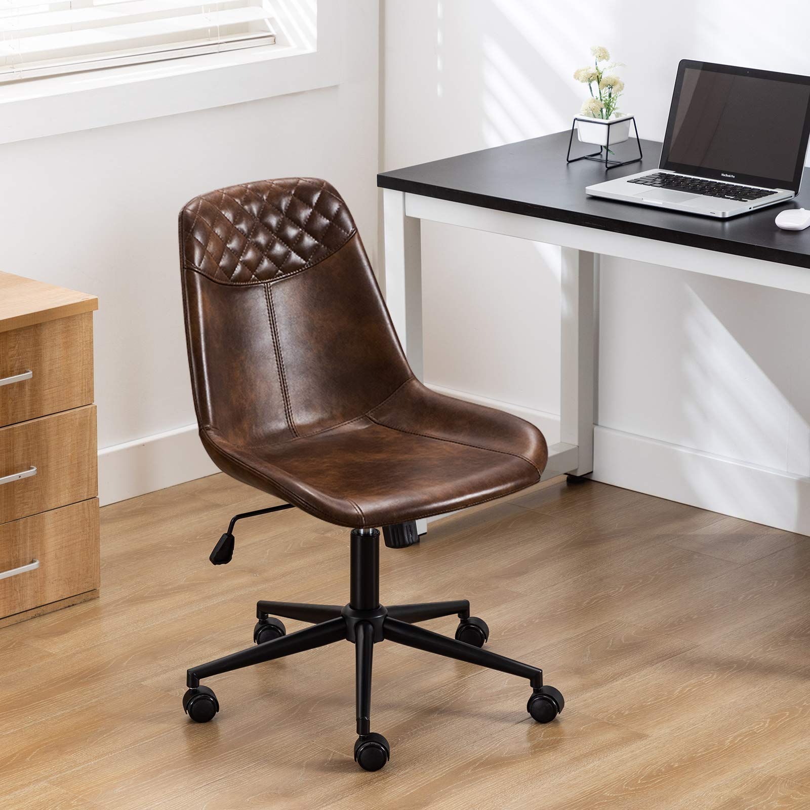 DUHOME Modern PU Leather Office Chair - Ergonomic Swivel Desk Chair with Adjustable Height for Home & Office - Dark Brown - Perfect for Workstations, Gaming, and Study Spaces