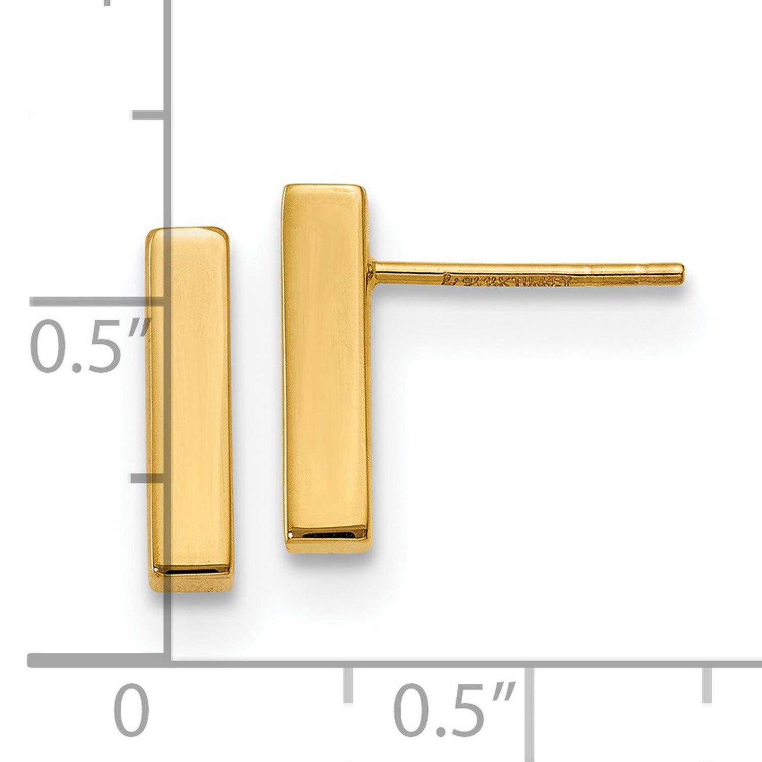 14K Yellow Gold Polished Post Bar Earrings - 12.5x3mm Hypoallergenic Stud Earrings for Women, Perfect for Everyday Wear, Work & Special Occasions
