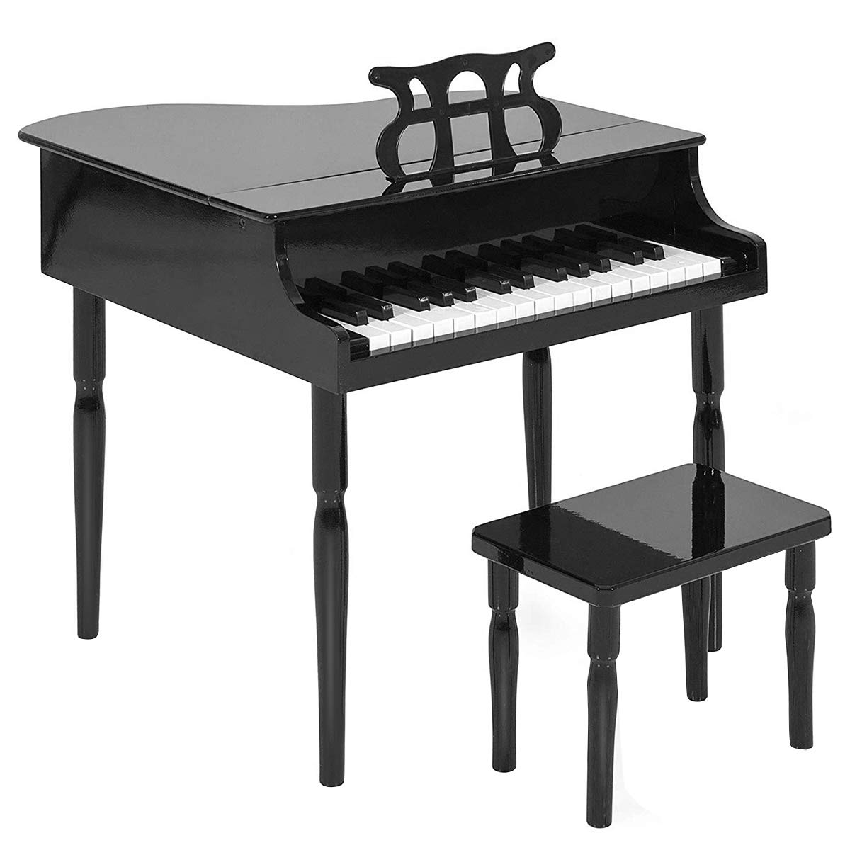 Costzon 30-Key Wooden Toy Grand Piano with Music Stand & Bench - Mini Musical Instrument for Kids, Ideal for Children's Room & Playroom - Perfect Birthday & Christmas Gift (Black, Straight Leg) - Encourage Early Music Education & Creative Play