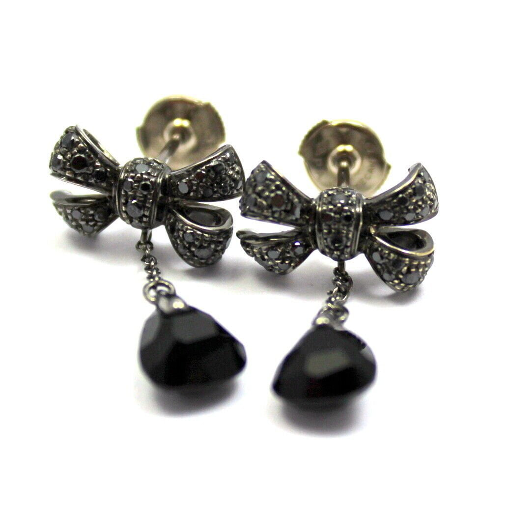 Authentic Pomellato 18k White Gold Black Diamond Onyx Drop Bow Earrings - Luxury Italian Jewelry for Women, Perfect for Weddings, Parties & Special Occasions