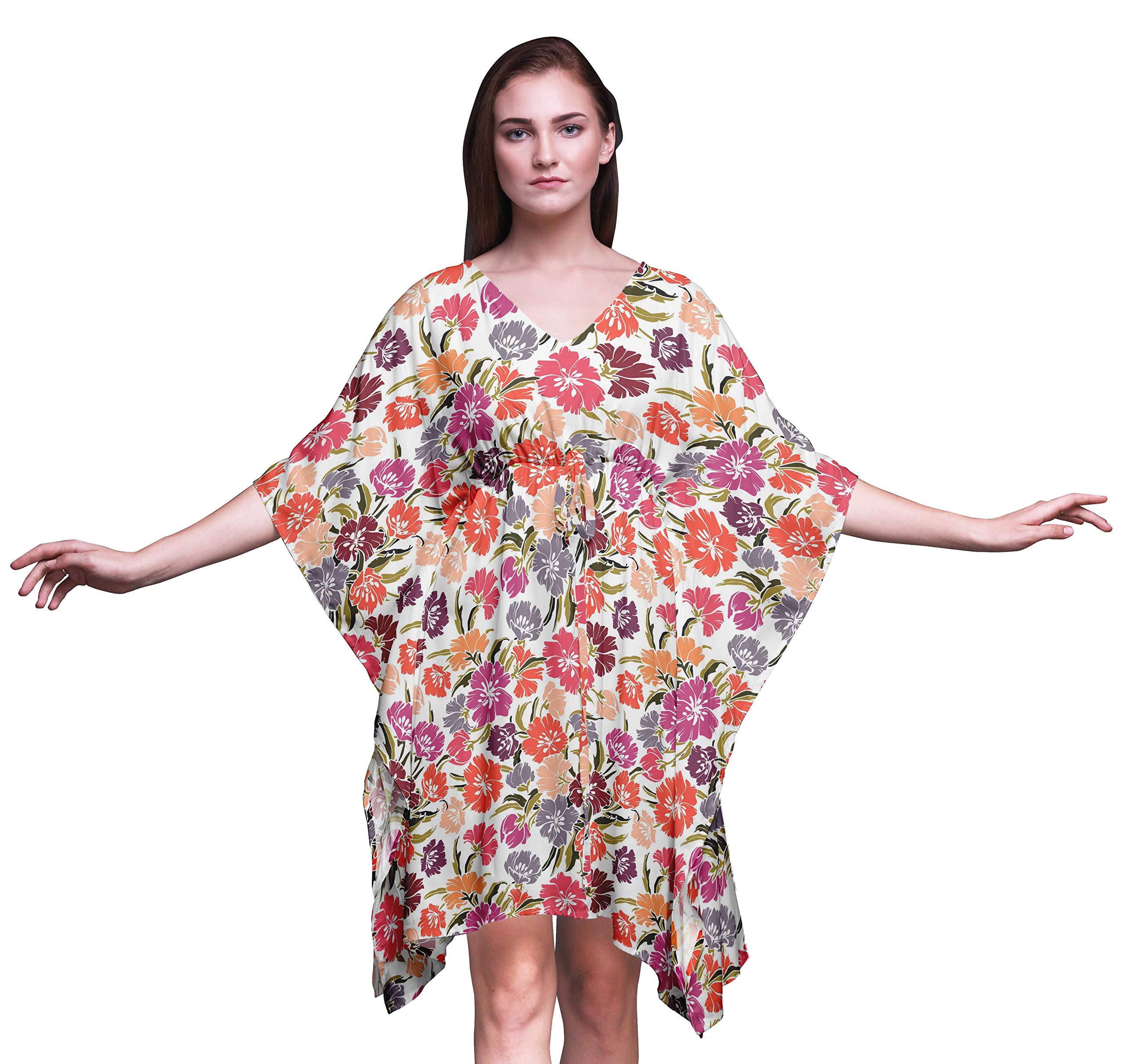 Bimba Women's Short Beach Kaftan Cover Up - Flowy Midi Dress for Swimwear Coverup, Poolside Lounging & Summer Vacation Outfits