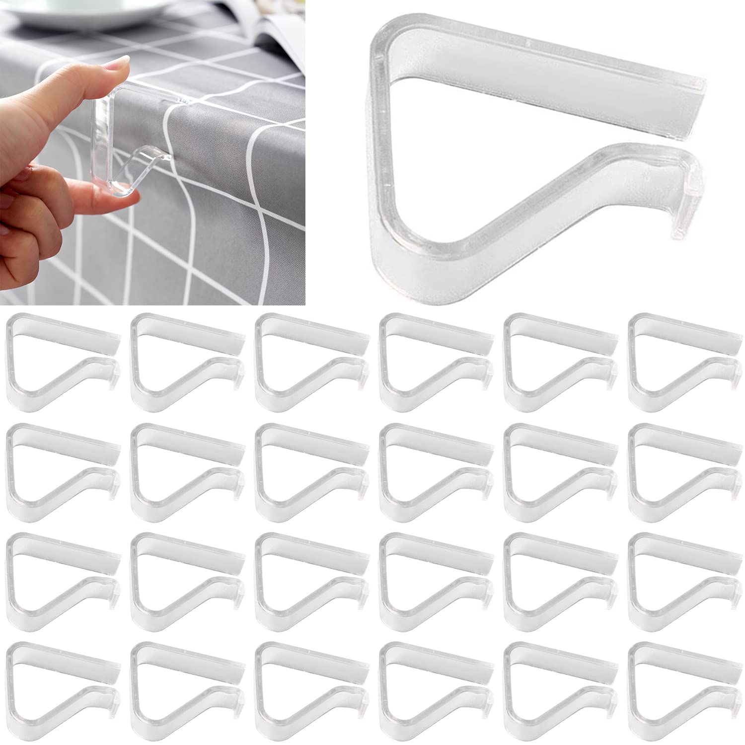 24-Piece Clear Plastic Tablecloth Clips - Windproof Table Cover Clamps for Indoor & Outdoor Use - Perfect for Christmas, Weddings, Parties, Camping & Picnics - Securely Holds Tablecloths in Place (Small, 24 Pack)
