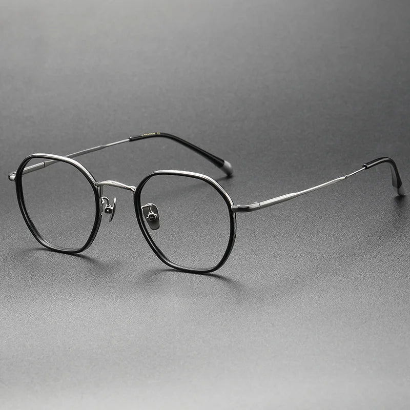 Aimee Men's Full Rim Polygon Round Titanium Acetate Eyeglasses 8502 - Lightweight & Durable Frame for Work, Reading & Everyday Use