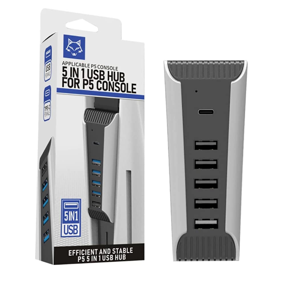 G-Dreamer HS-PS5027 5-in-1 USB Hub for PS5 Console - 4 USB 3.0 Ports, 1 Fast Charging Port, 1 Type-C 3.1 Gen2 Port - Perfect for Gaming Setup & Multi-Device Connectivity