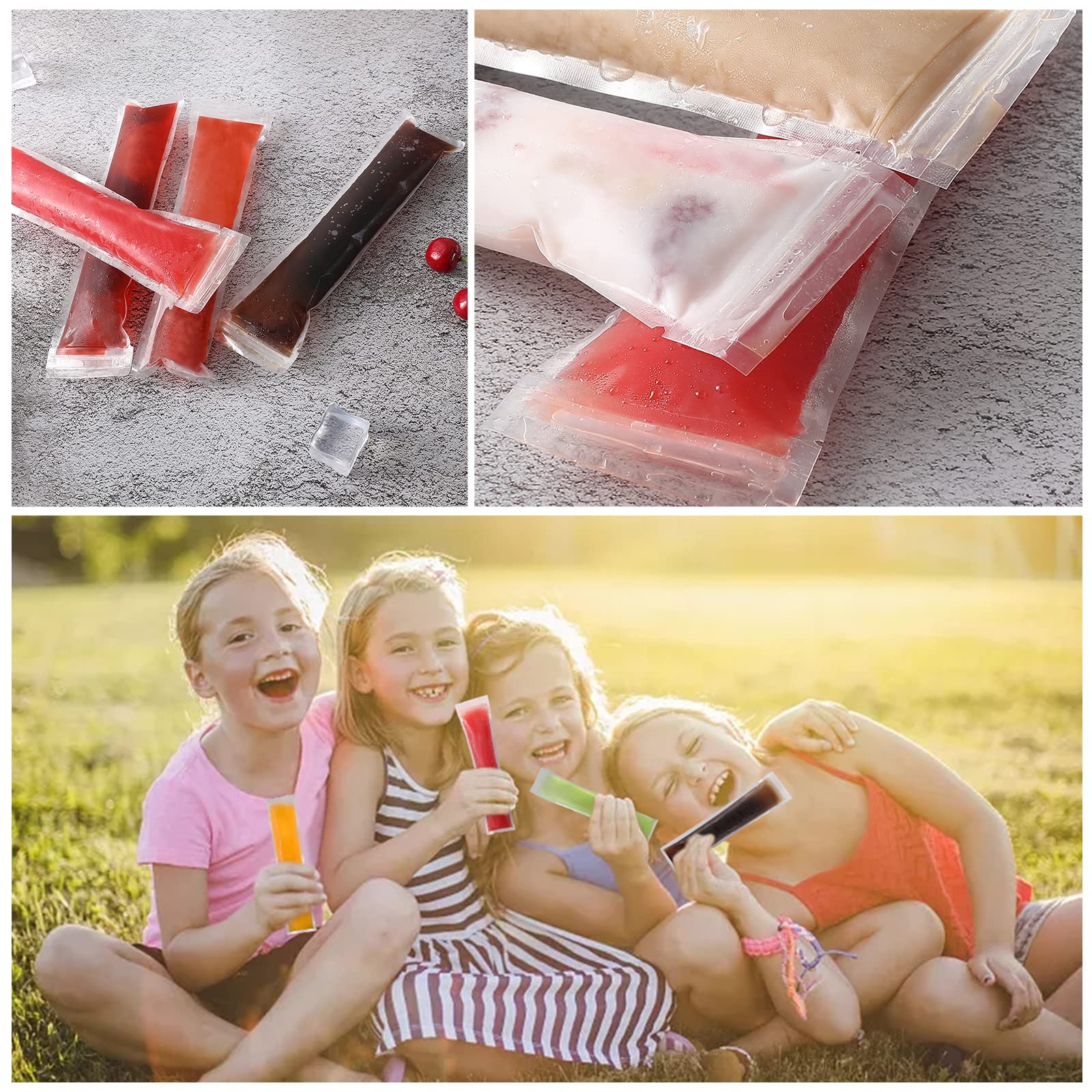 300 Popsicle Molds Bags - DIY Disposable Ice Pop Bags for Homemade Ice Lollies with Silicone Funnel - Perfect for Freeze Snacks, Kids Parties, Summer Treats & Healthy Frozen Desserts